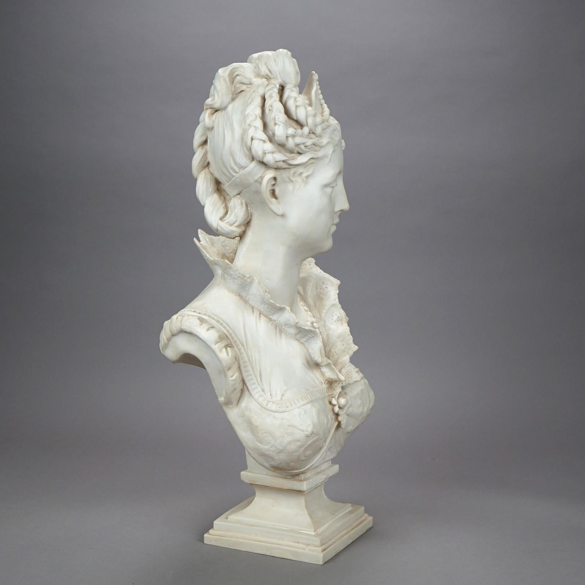 20th Century Sculpture Bust of Neoclassical Woman, Resin Composition, 20th C