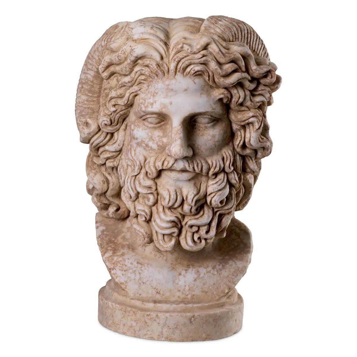 Sculpture, bust of Zeus in patinated marble, statue in the style of Ancient Rome, 21st century.

Bust, sculpture of Zeus in patinated marble, contemporary work in the taste of Ancient Rome.
H: 40cm, W: 26cm, D: 20

Production time: 2-3 weeks