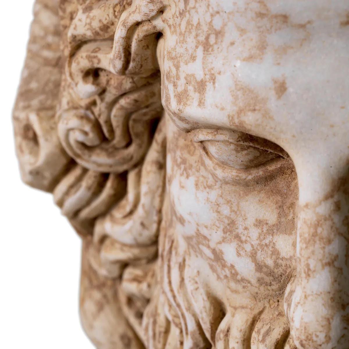 Contemporary Sculpture, Bust of Zeus in Patinated Marble, Statue in the Style of Ancient Rome For Sale