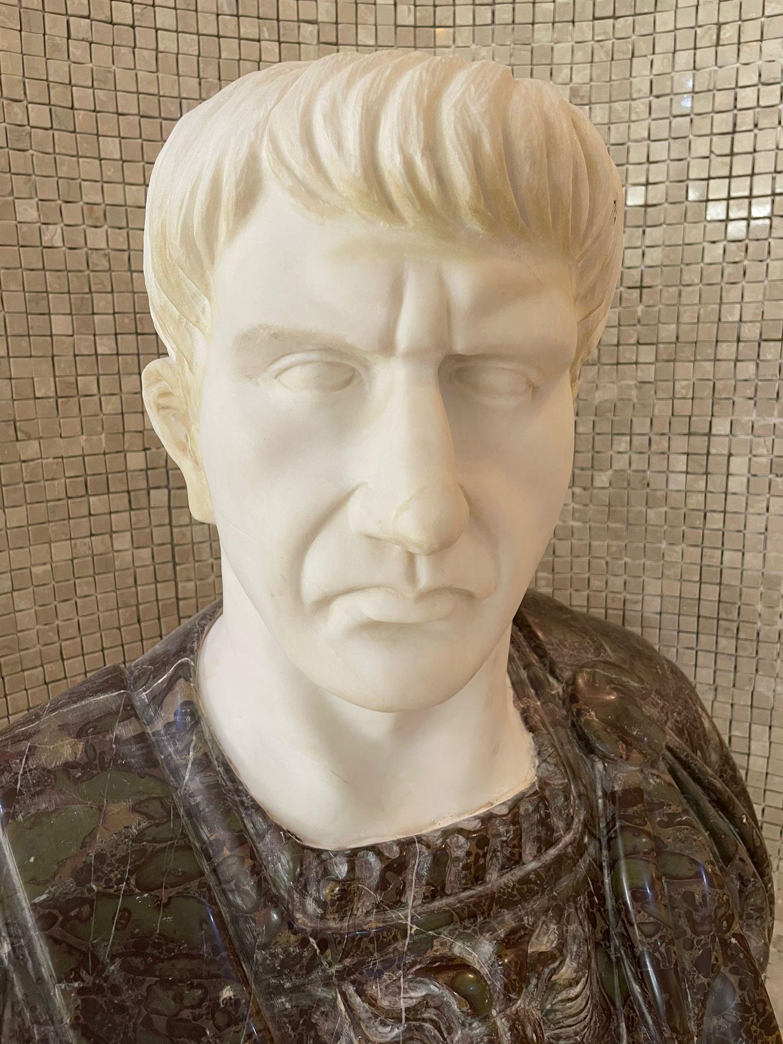 Sculpture Bust Roman Emperor White and Red Marble For Sale 6