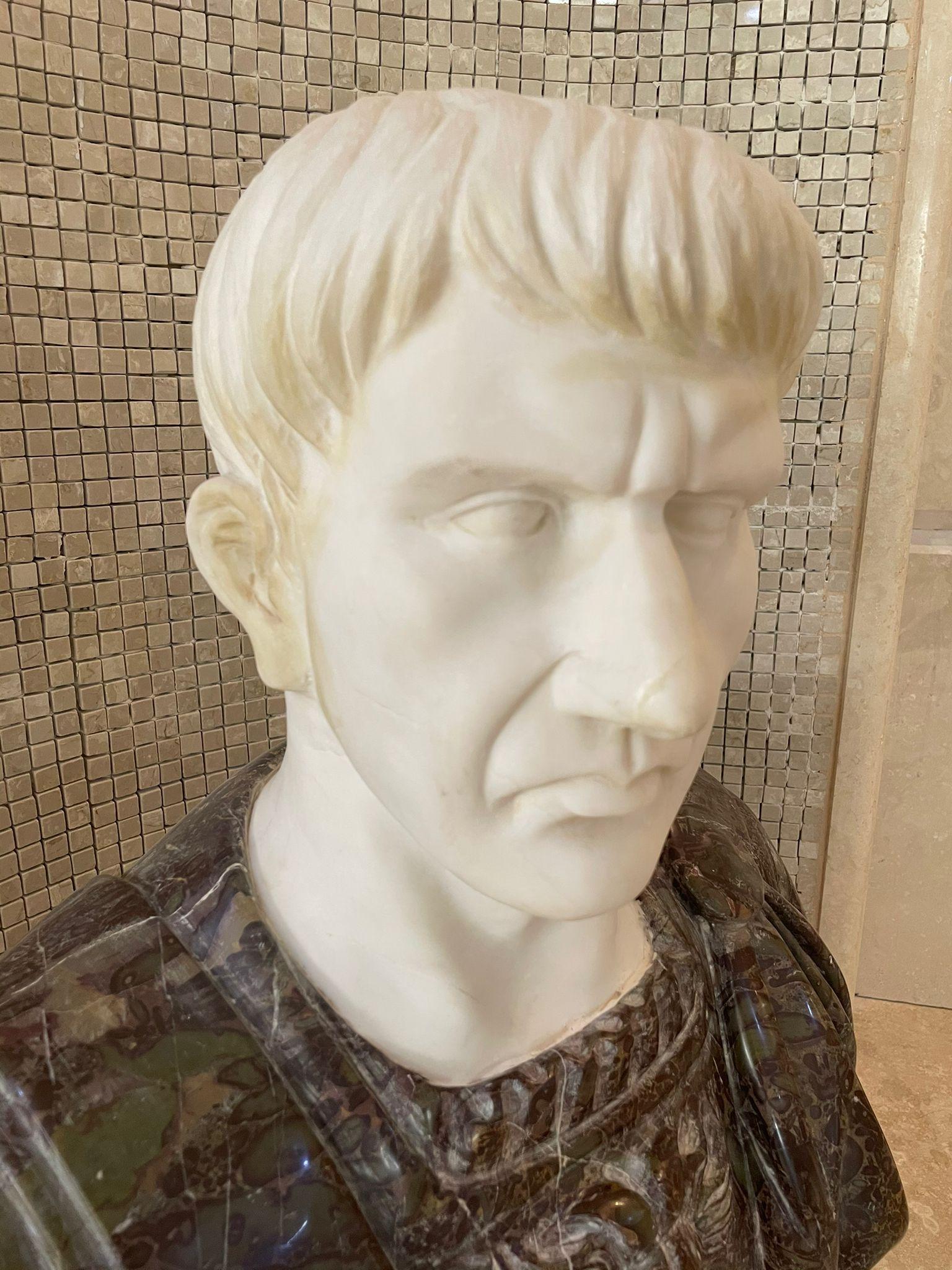 Sculpture Bust Roman Emperor White and Red Marble For Sale 8