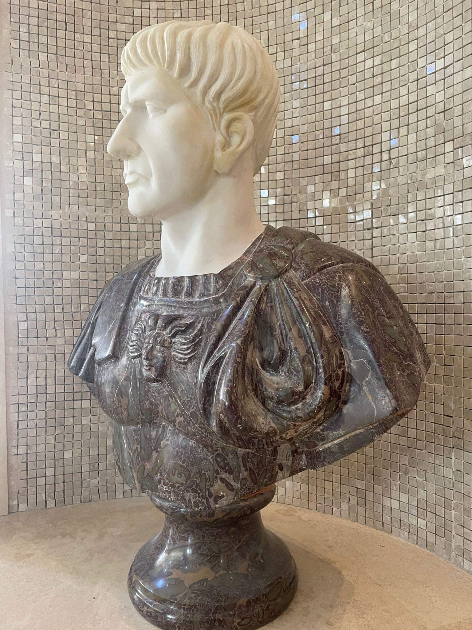 Sculpture Bust Roman Emperor White and Red Marble For Sale 9