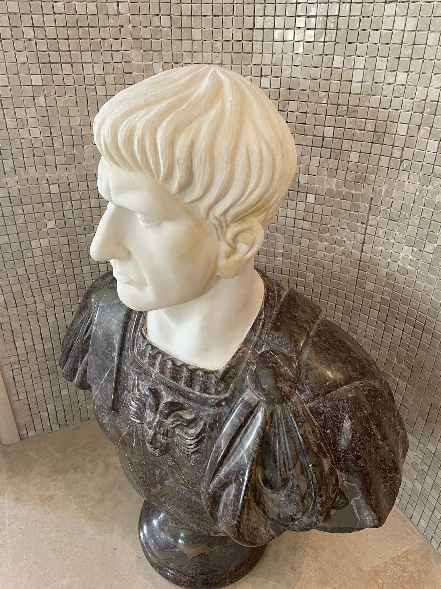 Sculpture Bust Roman Emperor White and Red Marble For Sale 1