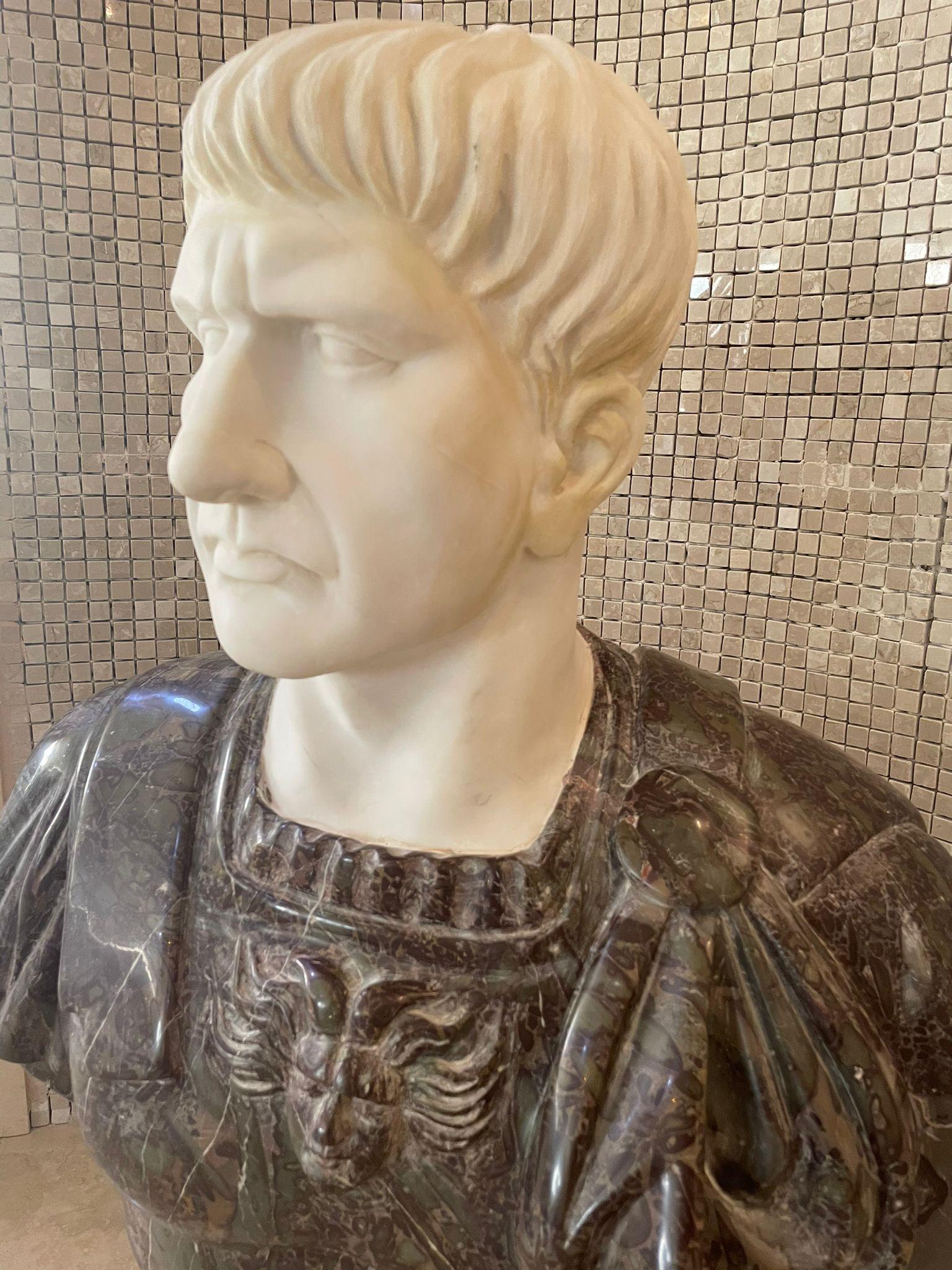 Sculpture Bust Roman Emperor White and Red Marble For Sale 2