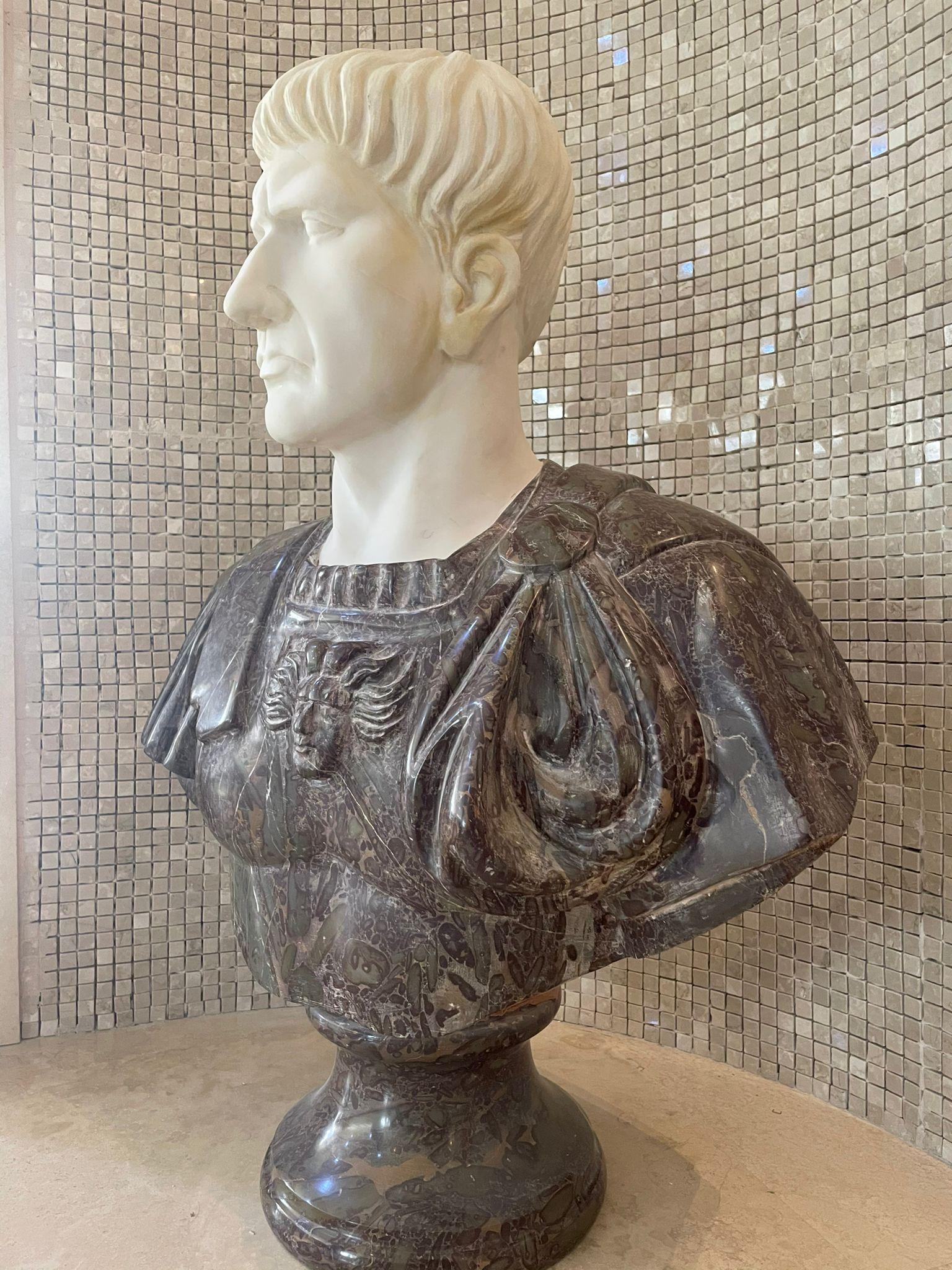 Sculpture Bust Roman Emperor White and Red Marble For Sale 3