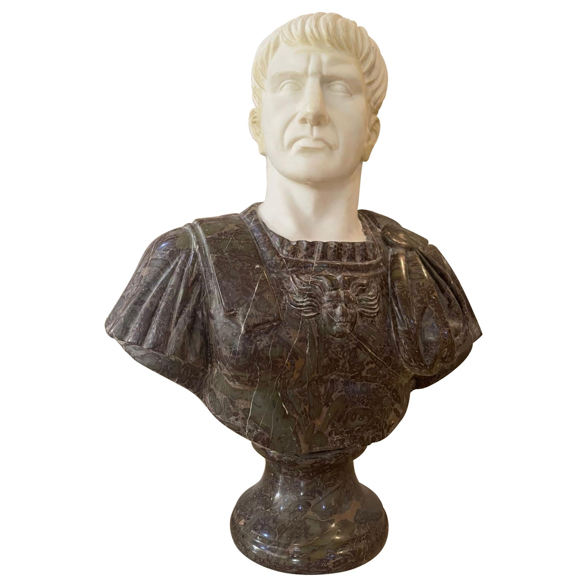 Sculpture Bust Roman Emperor White and Red Marble For Sale