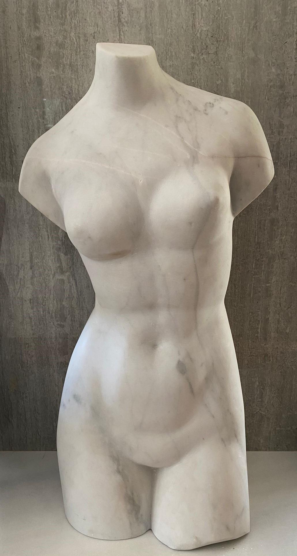 Modern Sculpture Bust Woman with Tattoo in Statuario Carrara Marble For Sale