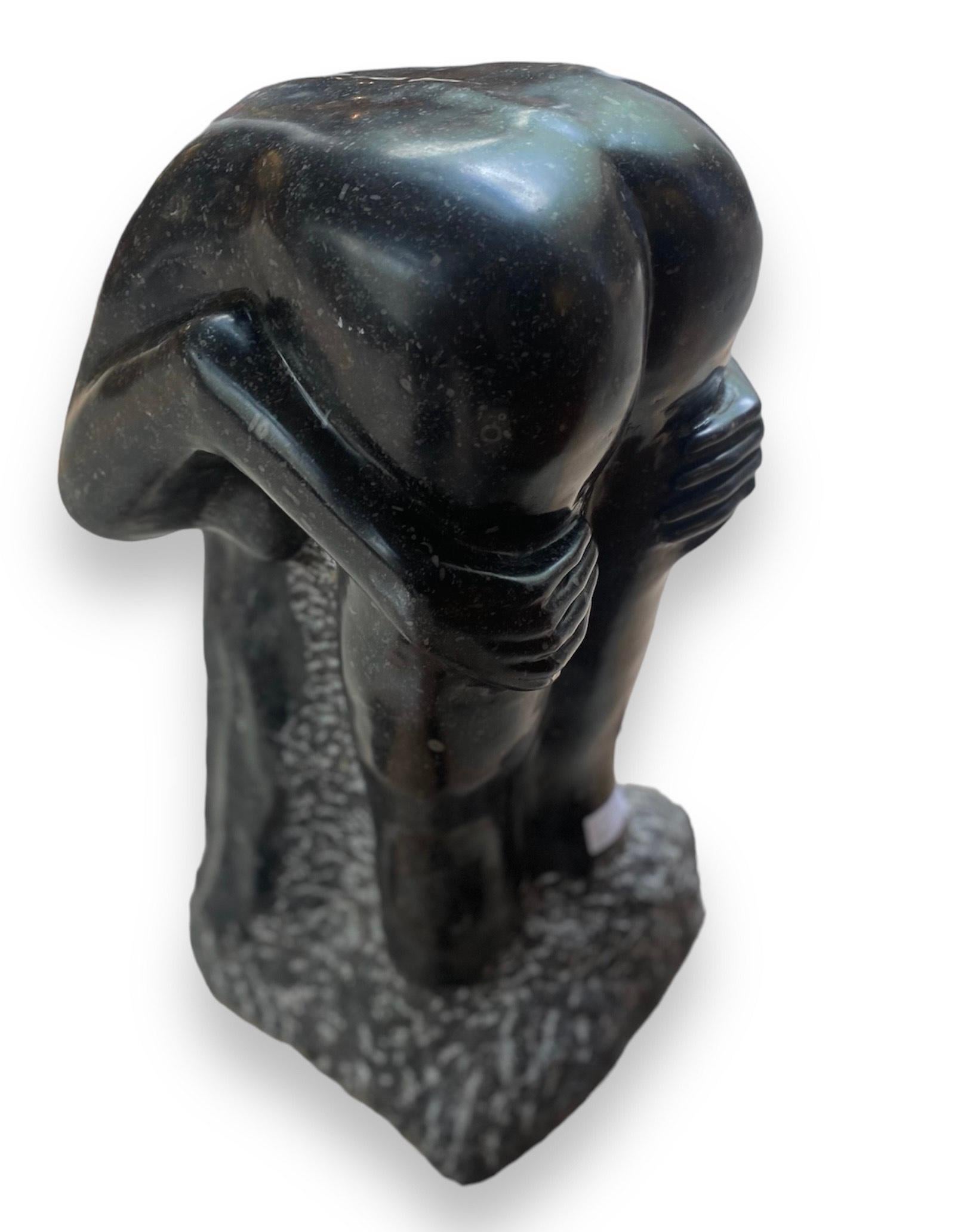 Late 20th Century Sculpture by Bruno Quoilin 'xx' Female Nude, Black Marble Sculpture For Sale
