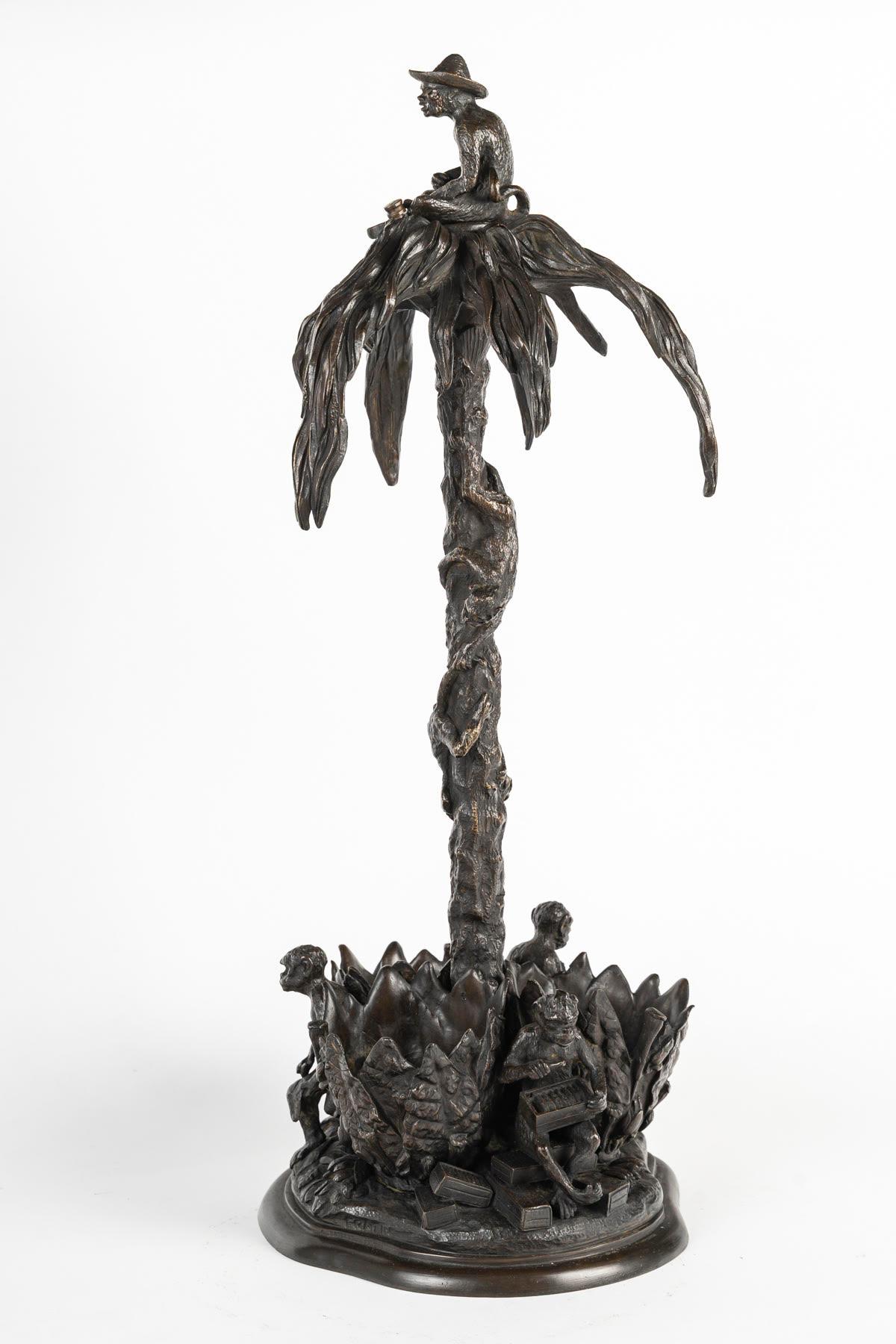 Patiné Sculpture de Christophe Fratin, palmier à cigare, période Napoléon III. en vente