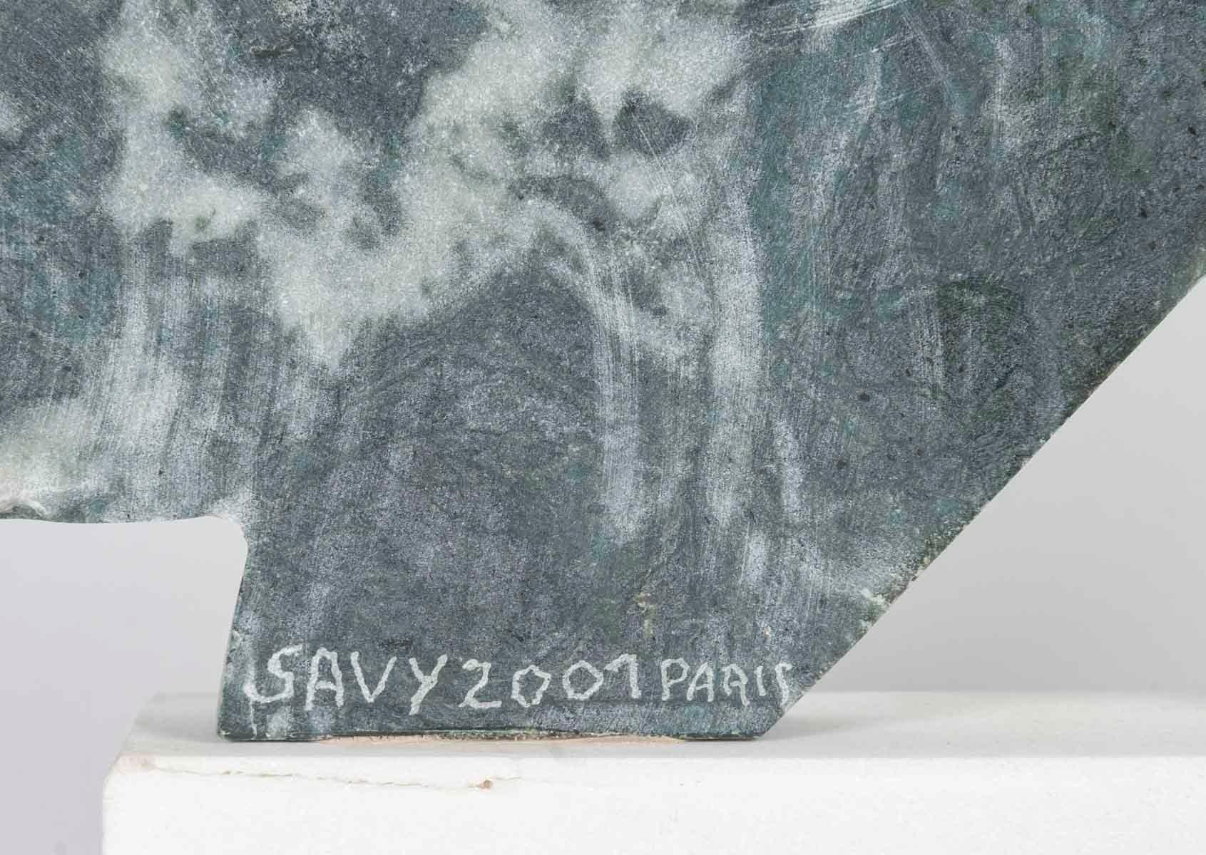 Contemporary Sculpture by François Fernandez, Known as SAVY, in Light Green Marble, Signed. For Sale