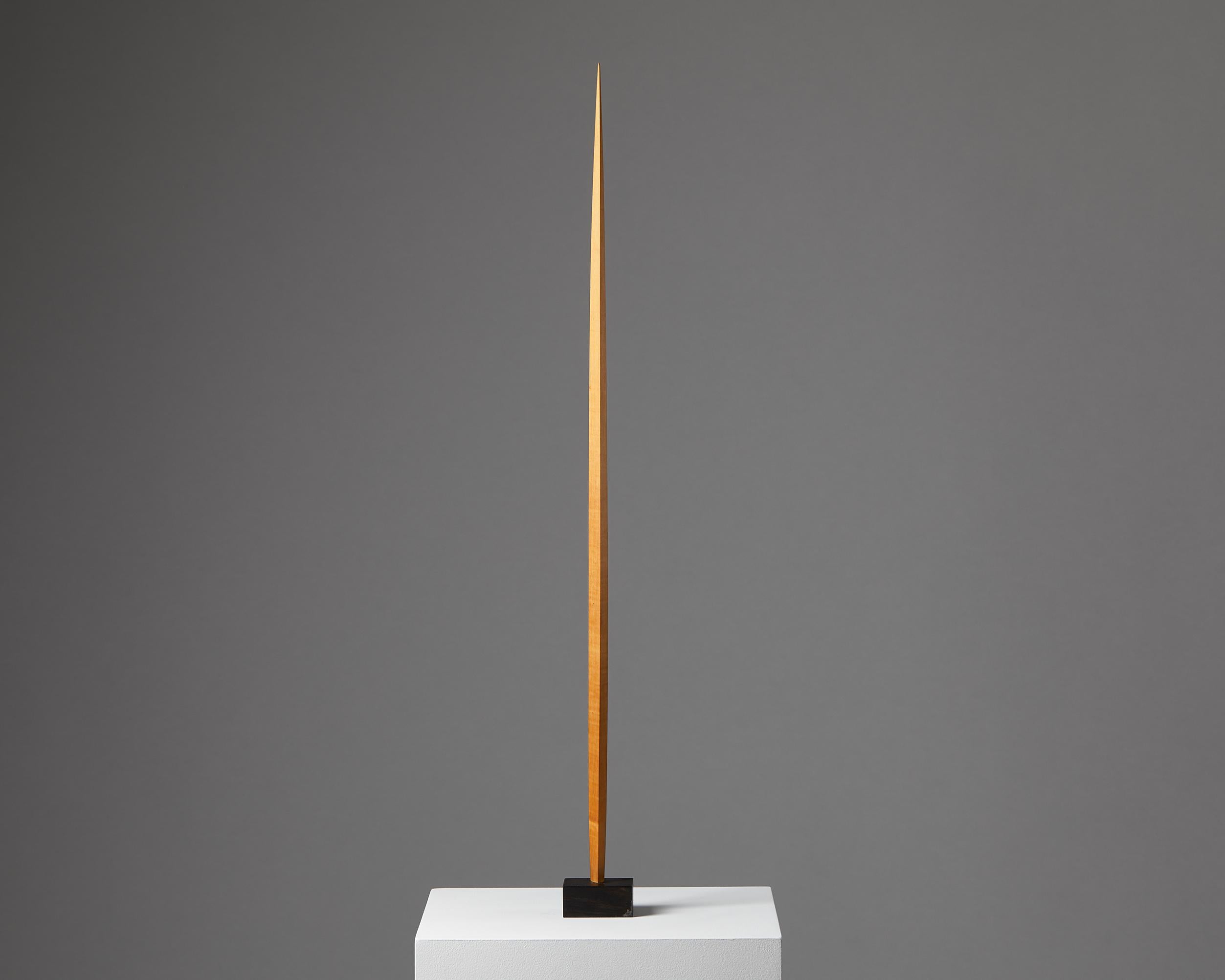 Sculpture by Johny Mattsson,
Denmark, 1950s.
Pine and teak.

Signed.

Measures: 
H: 91 cm / 3'
W: 7.5 cm / 3