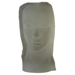 Sculpture attributed to Lucien Lafaye, female face in molded glass, circa 1950.