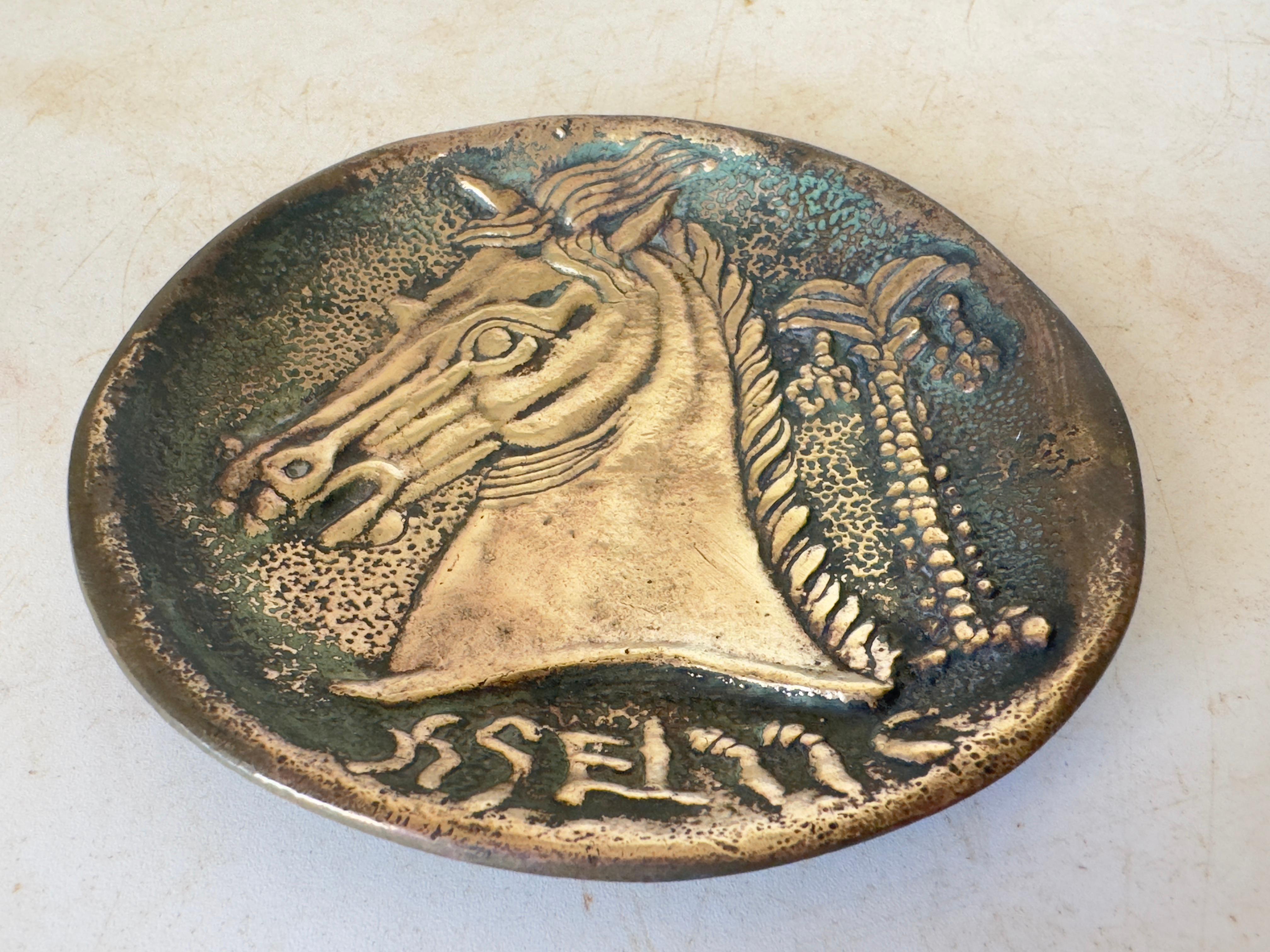 French Sculpture by Max le Verrier, Ashtray in Brass, France circa 1960, Old Patina For Sale