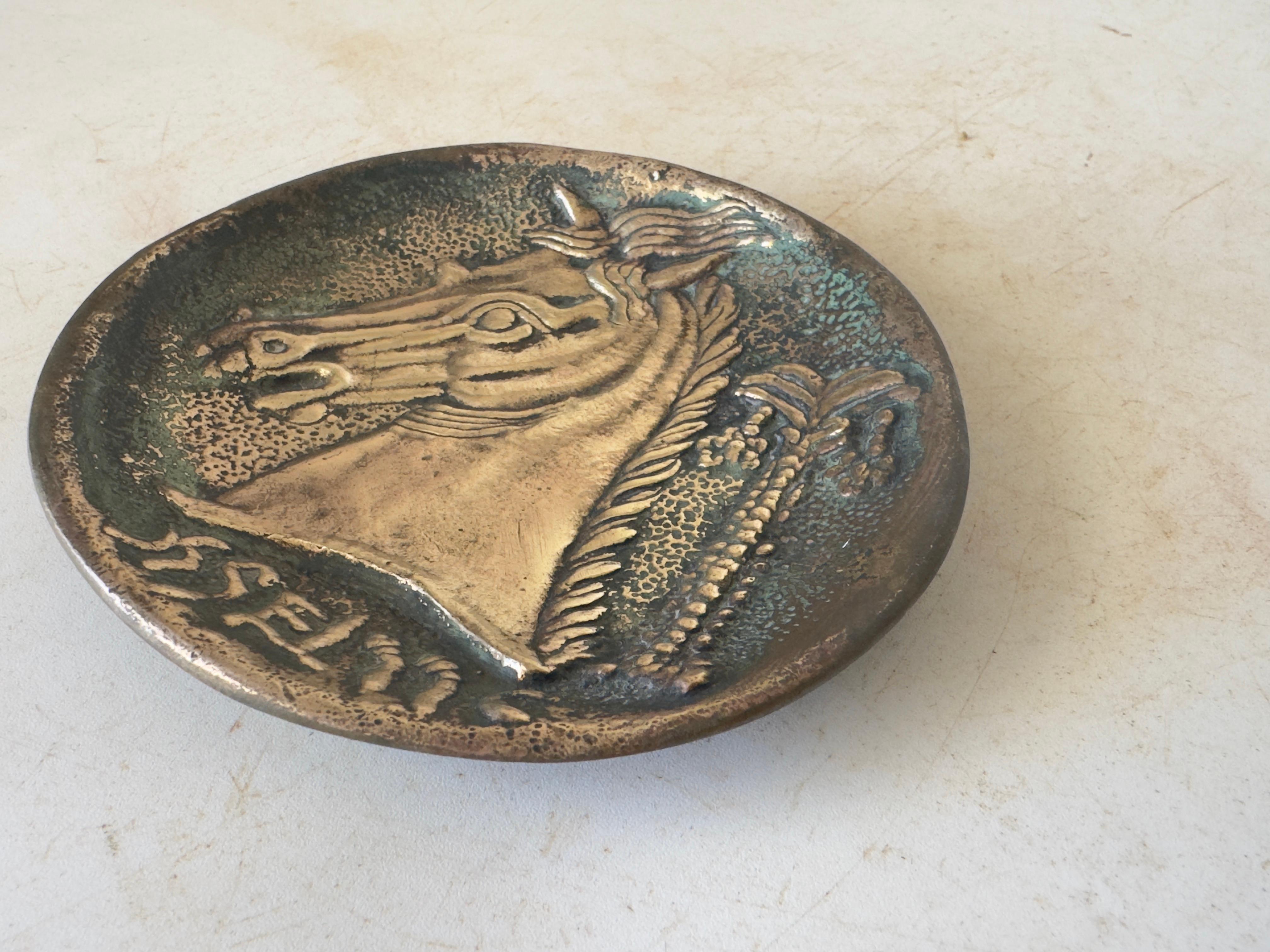Mid-20th Century Sculpture by Max le Verrier, Ashtray in Brass, France circa 1960, Old Patina For Sale