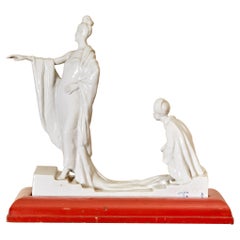 Sculpture by O. Domergue, enamelled porcelain from Paris, circa 1940.