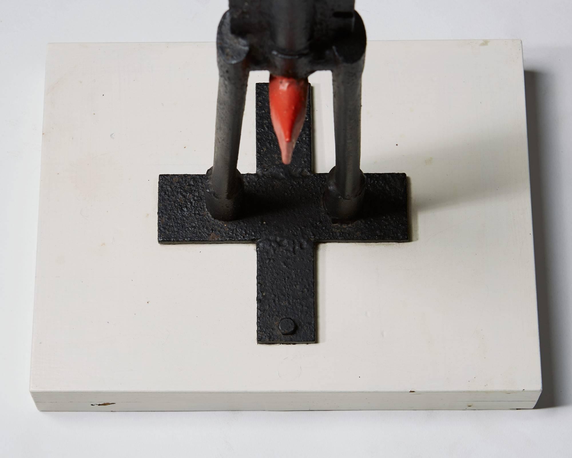 Woodwork Sculpture by Torsten Johansson, Lacquered Steel and Wooden Base, Denmark, 1980s For Sale