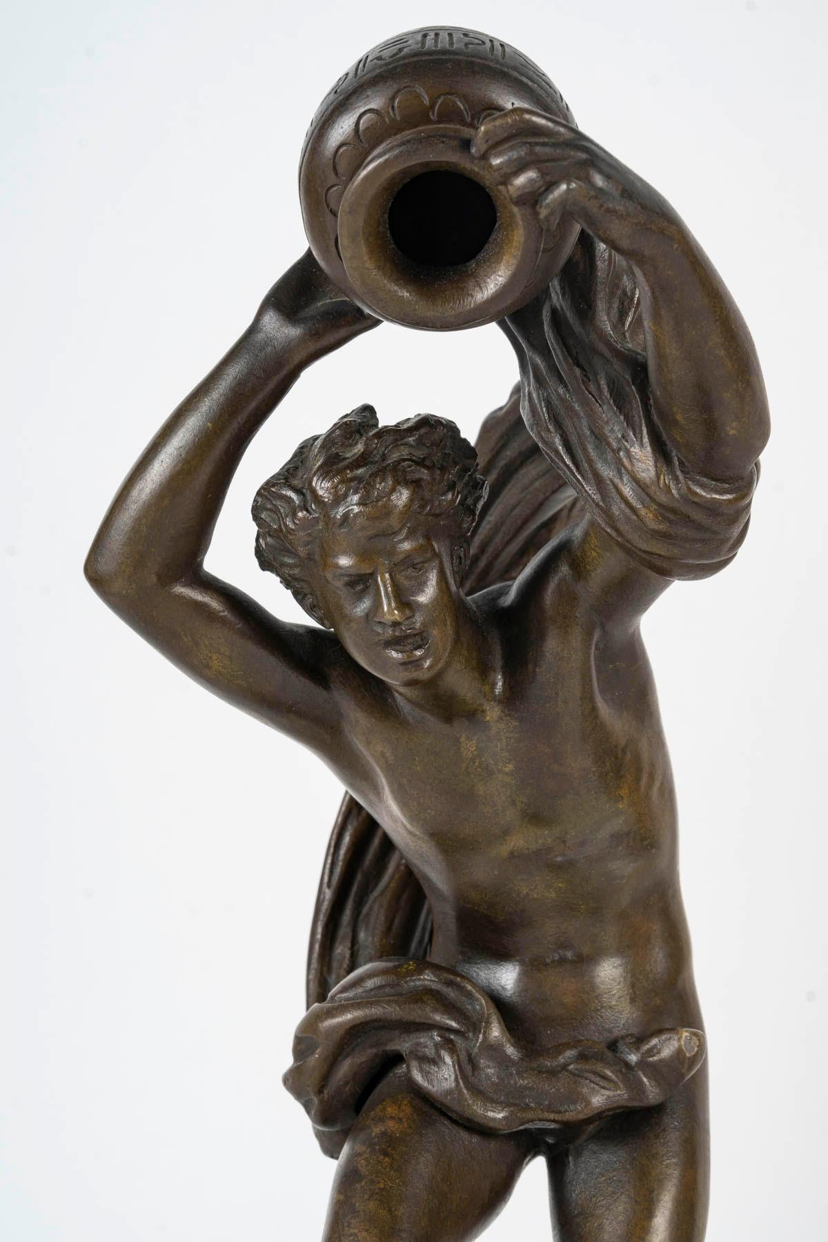 Français Sculpture de U.Basset, Le Torrent, Sculpture en bronze, 19e siècle, Napoléon III. en vente