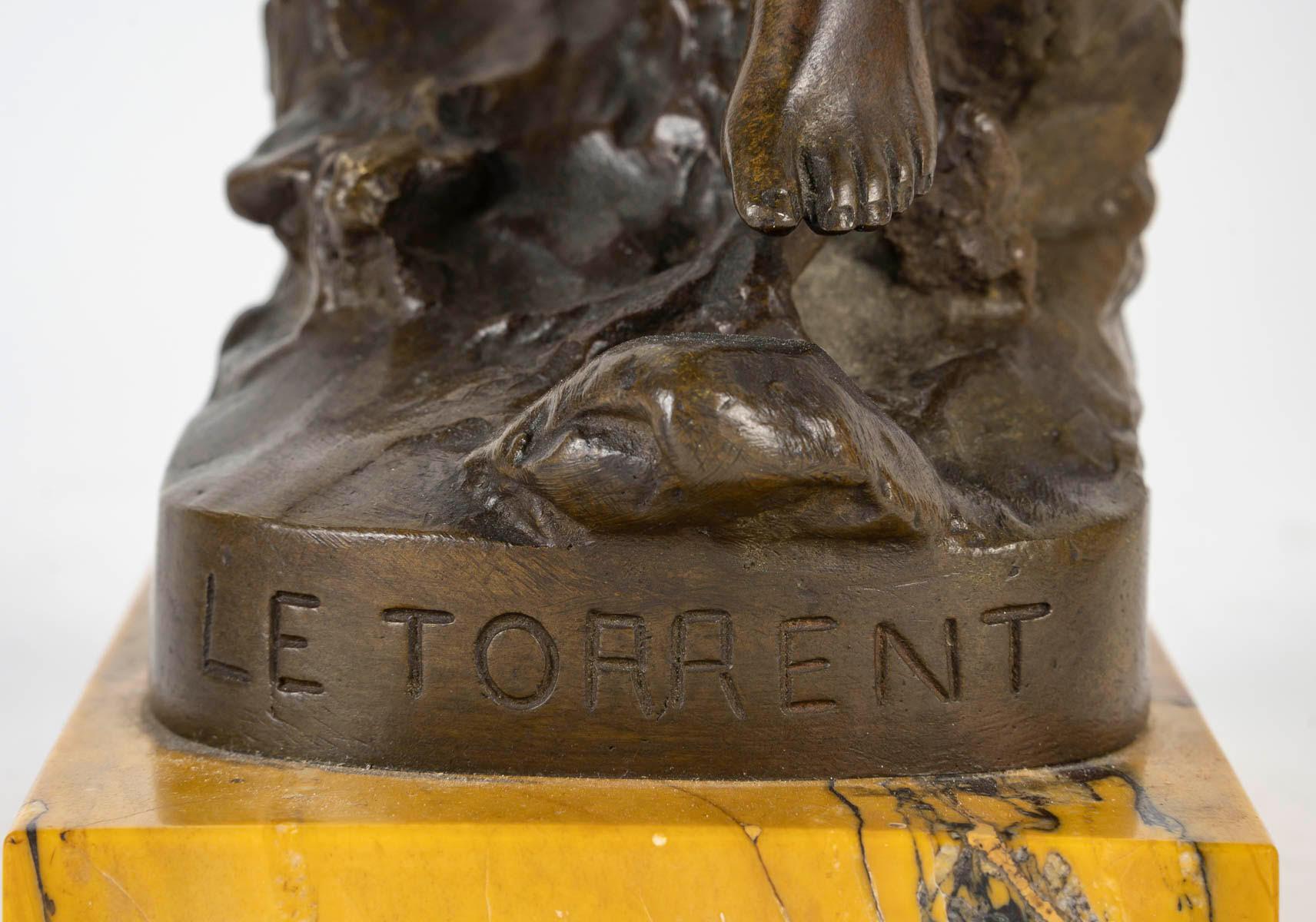 Sculpture de U.Basset, Le Torrent, Sculpture en bronze, 19e siècle, Napoléon III. Bon état - En vente à Saint-Ouen, FR