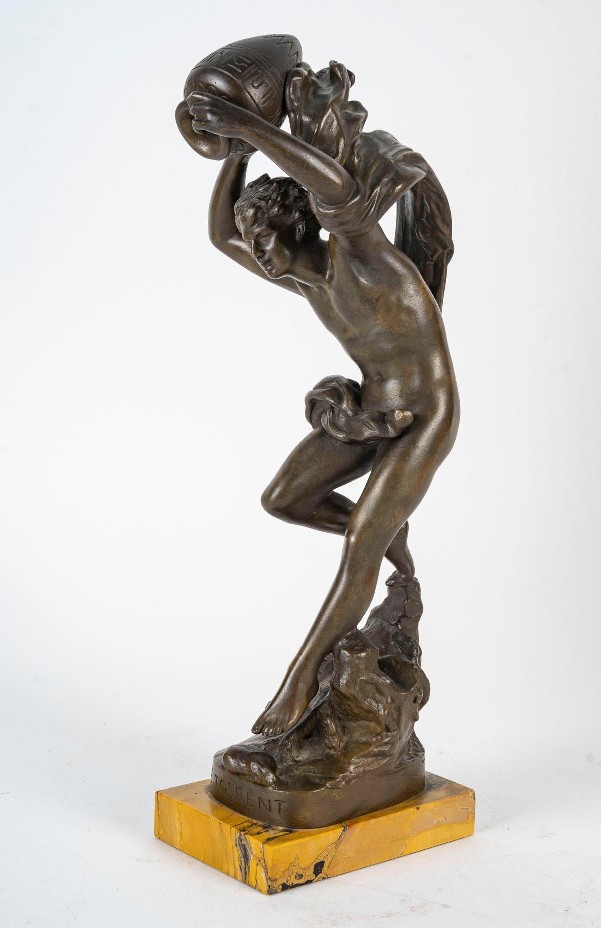 XIXe siècle Sculpture de U.Basset, Le Torrent, Sculpture en bronze, 19e siècle, Napoléon III. en vente