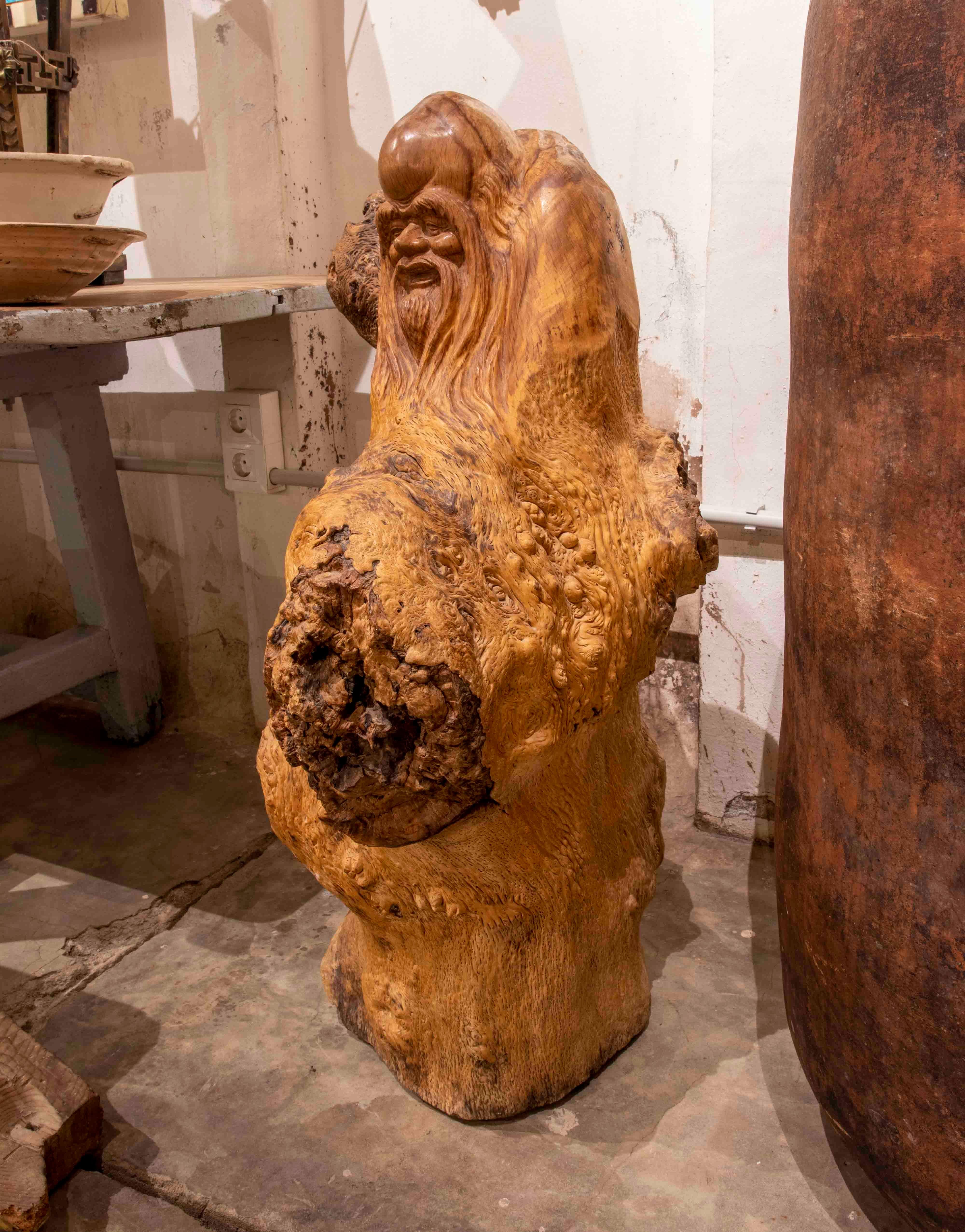 20th Century Sculpture Carved in Monk's Wood Root Taking Advantage of the Shape of the Trunk For Sale