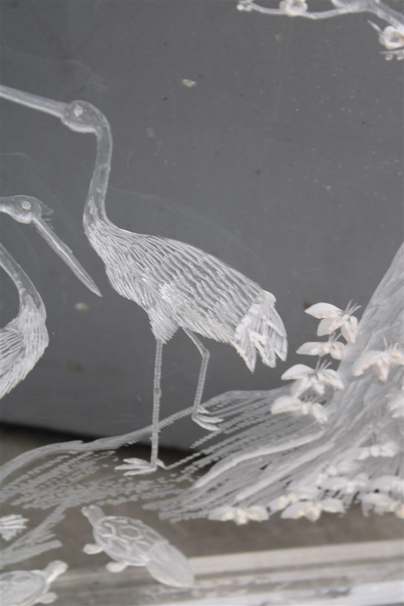 Sculpture Carved on Plexiglass with Engraving Italian Design 1970 Herons and Tre For Sale 3