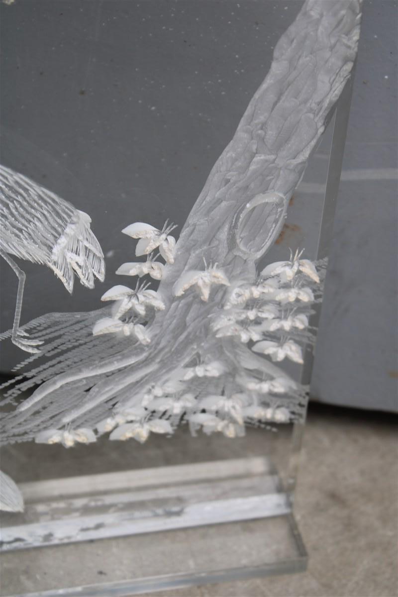 Sculpture Carved on Plexiglass with Engraving Italian Design 1970 Herons and Tre For Sale 4