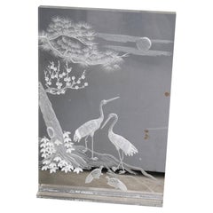 Escultura Esculpida en Plexiglás con Grabado Diseño Italiano 1970 Garzas y Tre