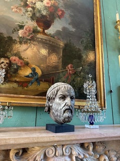 Scultura in fusione Testa di Zeus Dio Busto Antico Montato su Base Decorativa Bibelot