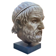 Scultura in fusione Testa di Zeus Dio Busto Antico Montato su Base Decorativa Bibelot