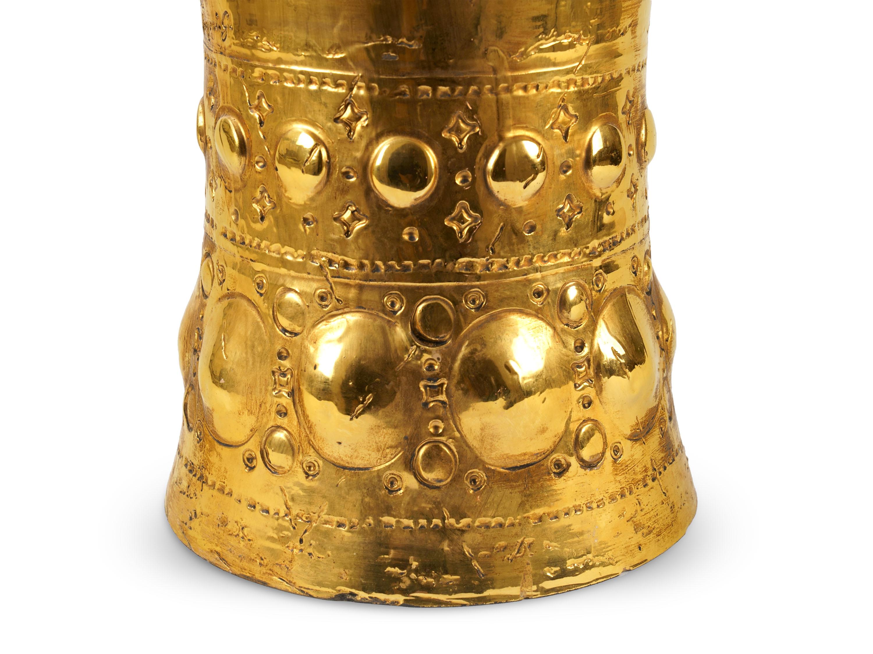 Hand-Crafted Sculpture Ceramic Vase 24 Karat Gold Luster Vessel Decoration Handmade, Italy For Sale