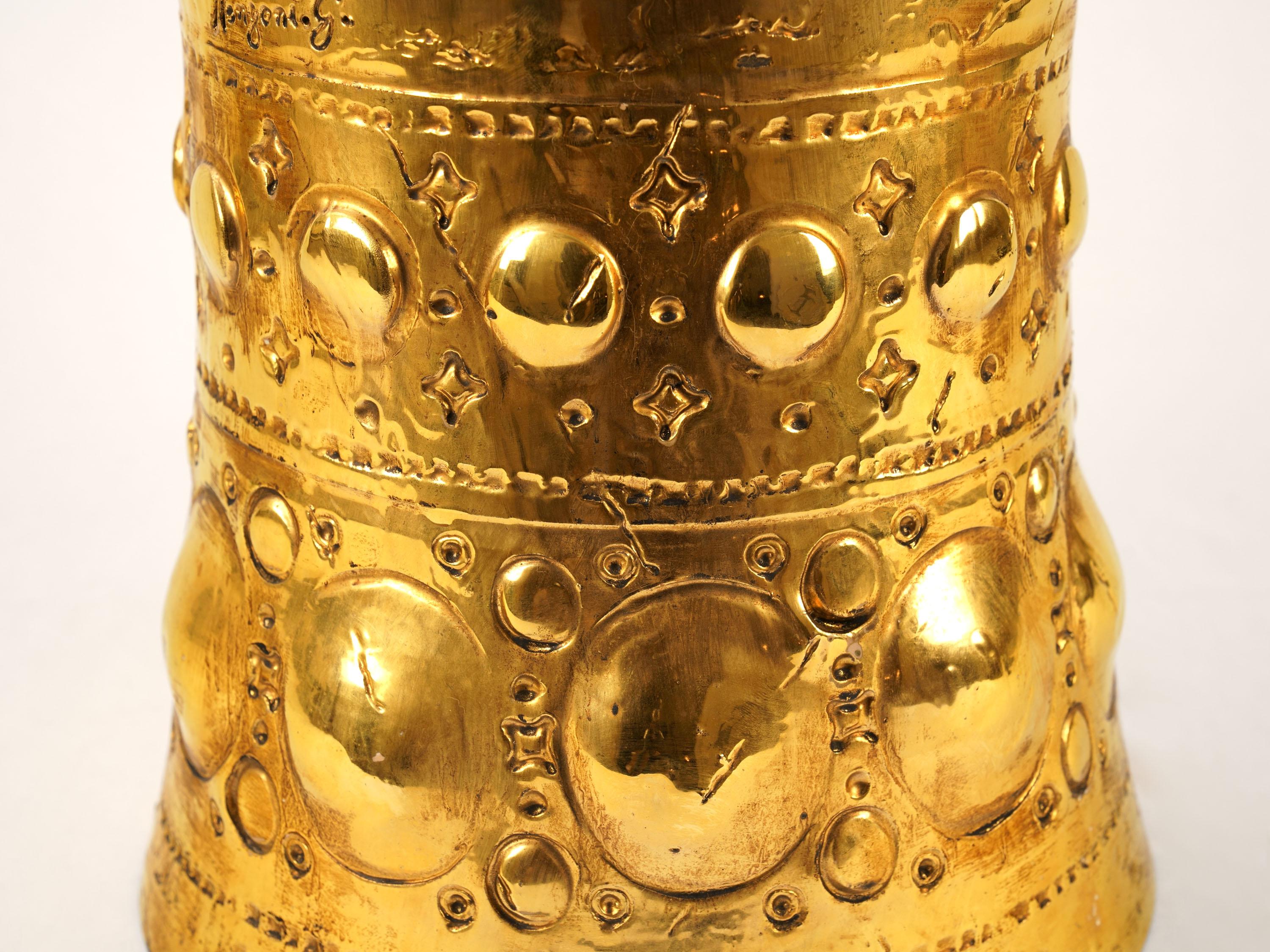 Contemporary Sculpture Ceramic Vase 24 Karat Gold Luster Vessel Decoration Handmade, Italy For Sale