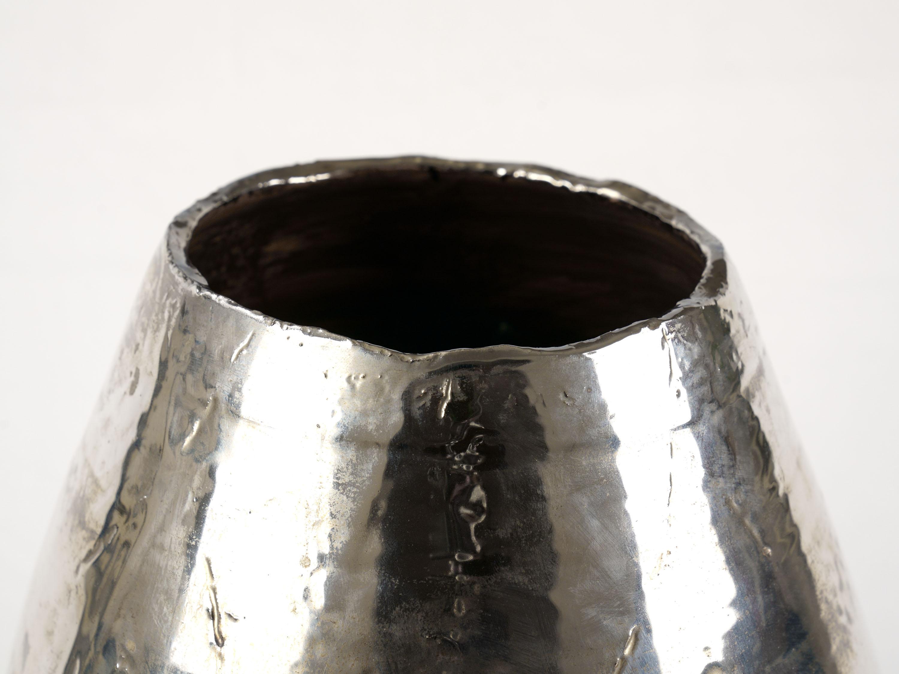 Italian Sculpture Ceramic Vase Vessel Decorated Precious Platinum Luster Made in Italy For Sale