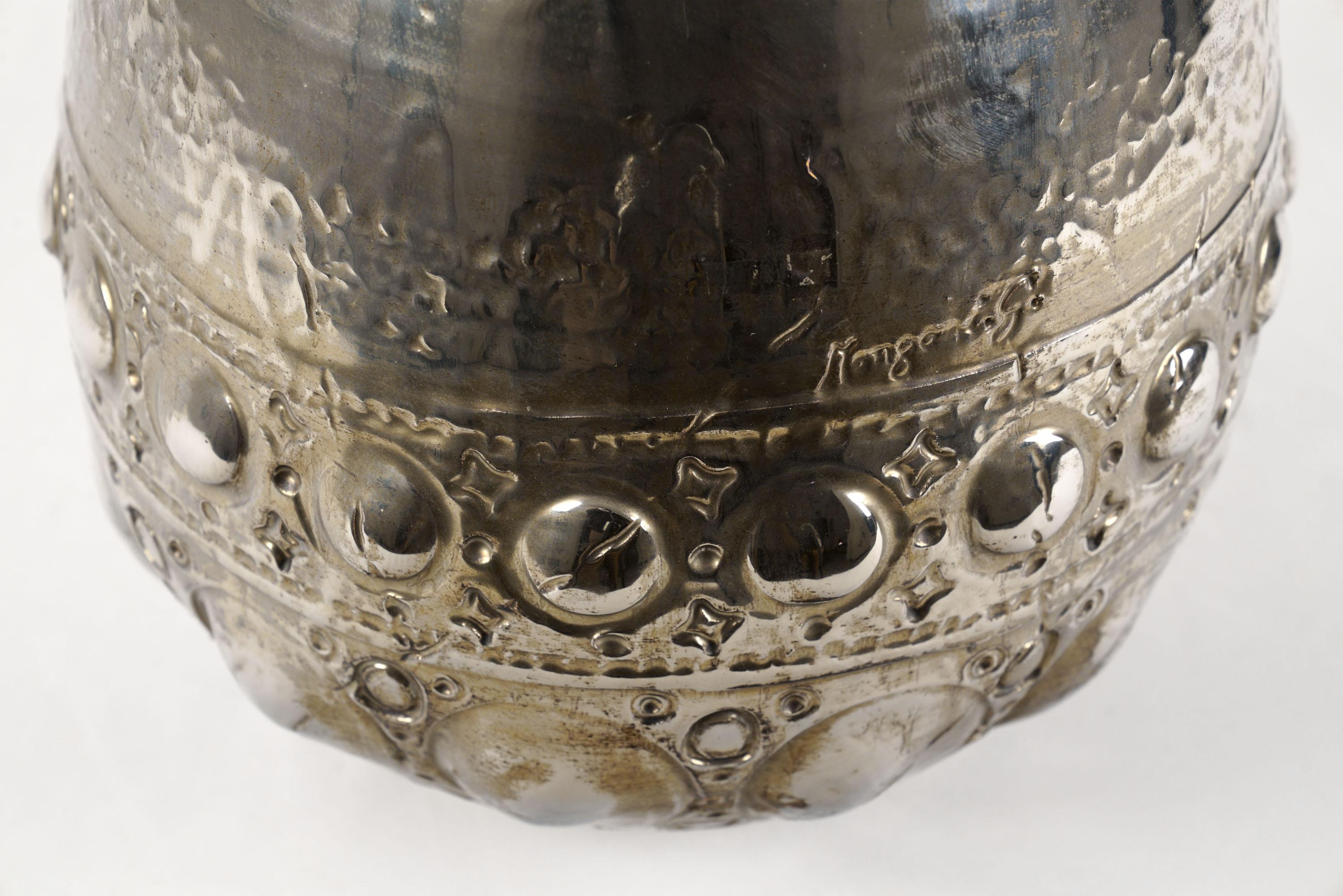 Contemporary Sculpture Ceramic Vase Vessel Decorated Precious Platinum Luster Made in Italy For Sale