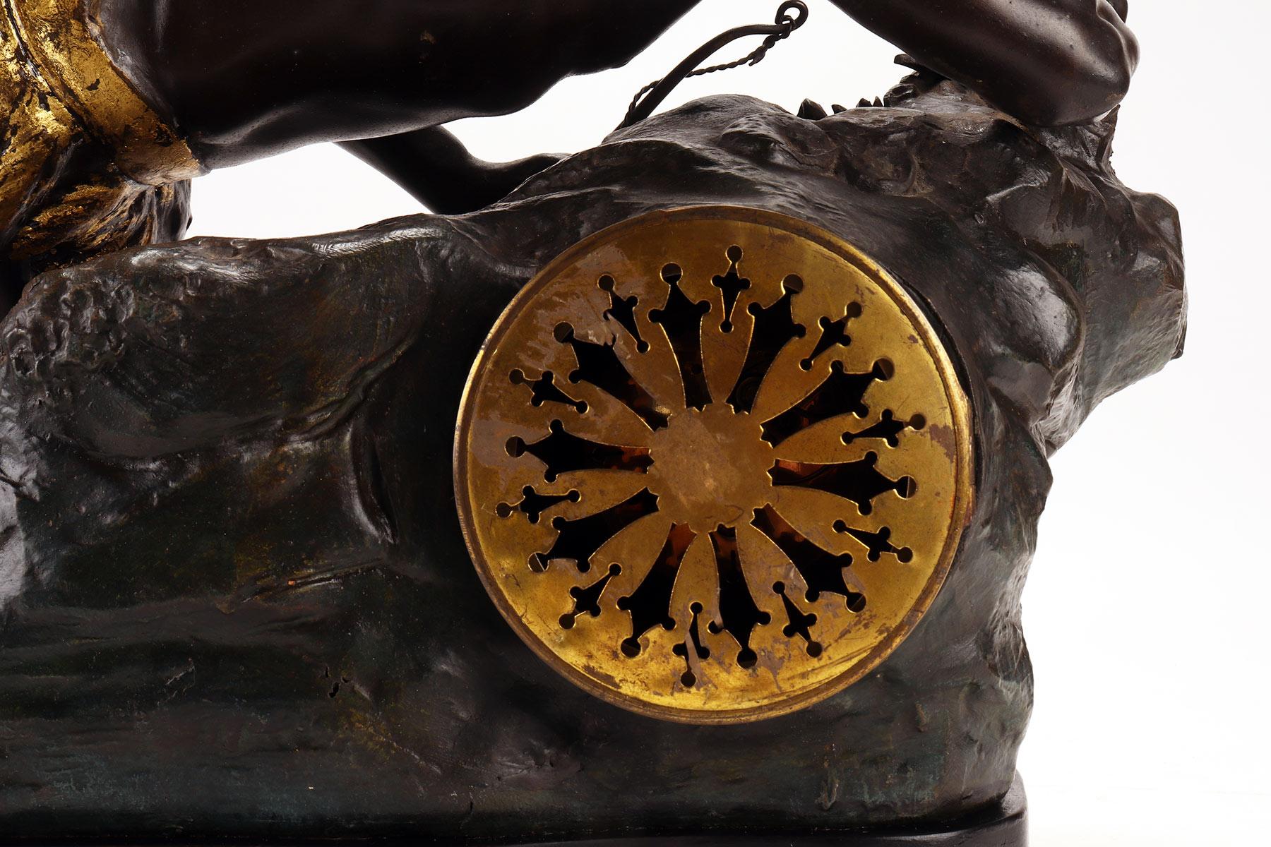 Sculpture clock depicting a native American, France 1890. For Sale 4