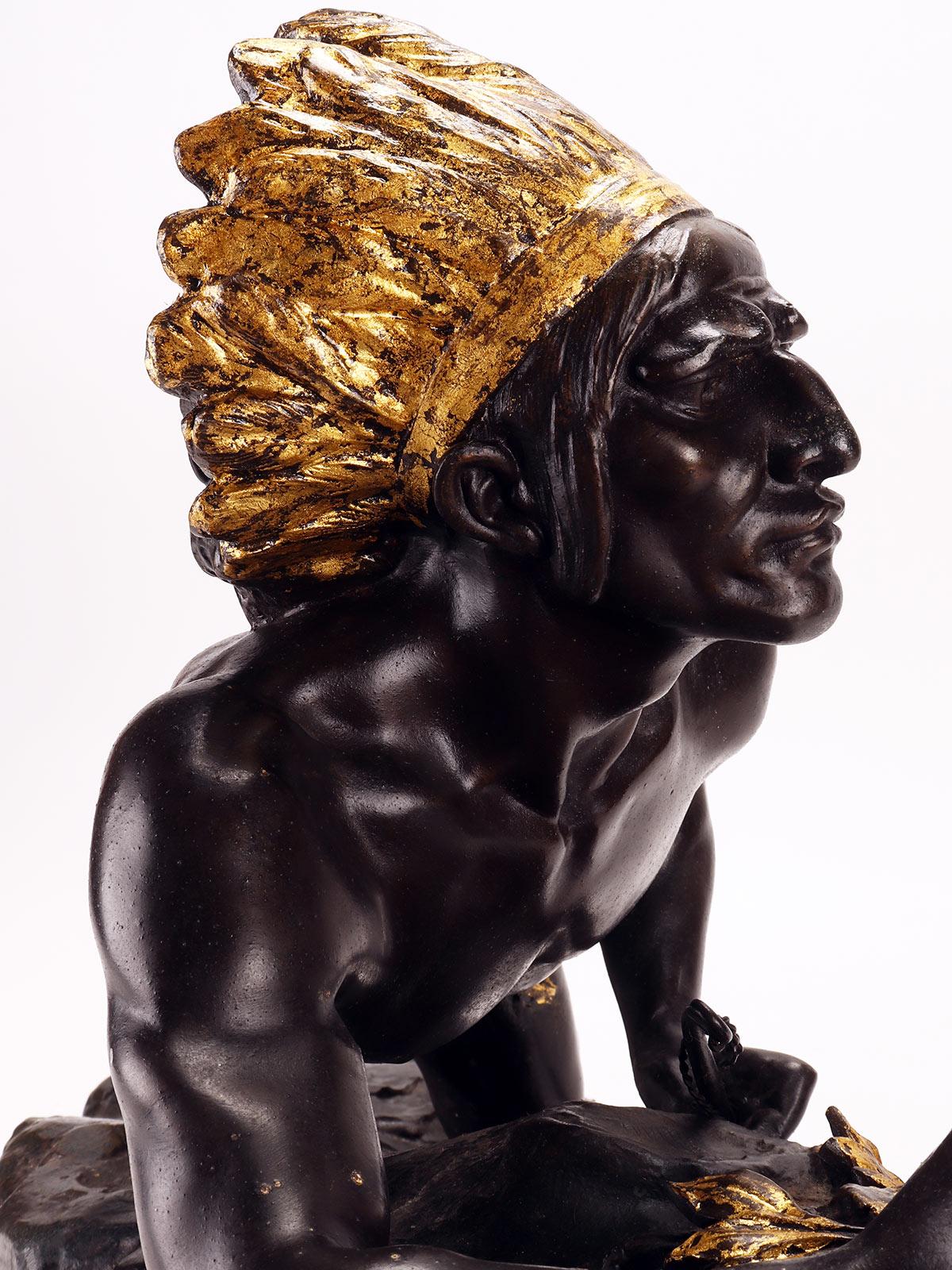 Sculpture clock depicting a native American, France 1890. For Sale 6