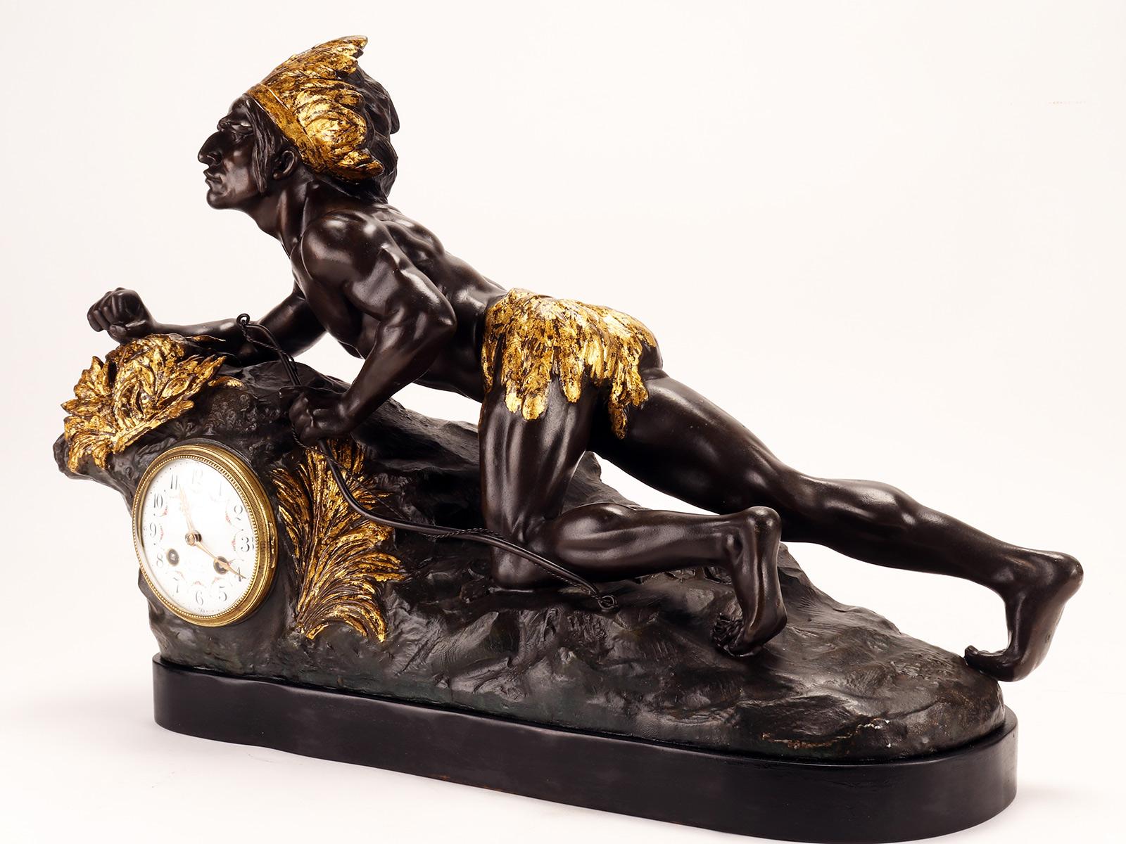 Sculpture clock depicting a native American, France 1890. For Sale 1