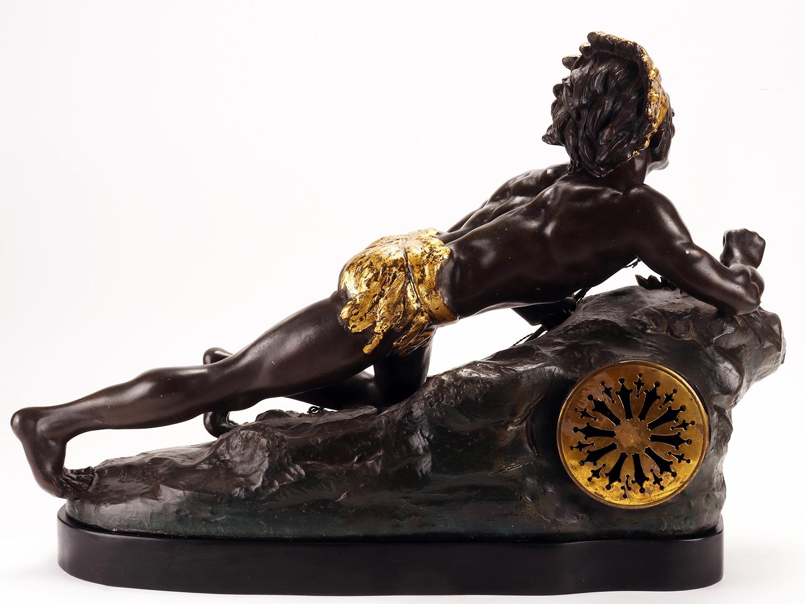 Sculpture clock depicting a native American, France 1890. For Sale 2