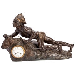 Sculpture Clock Depicting a Native American, France, 1890