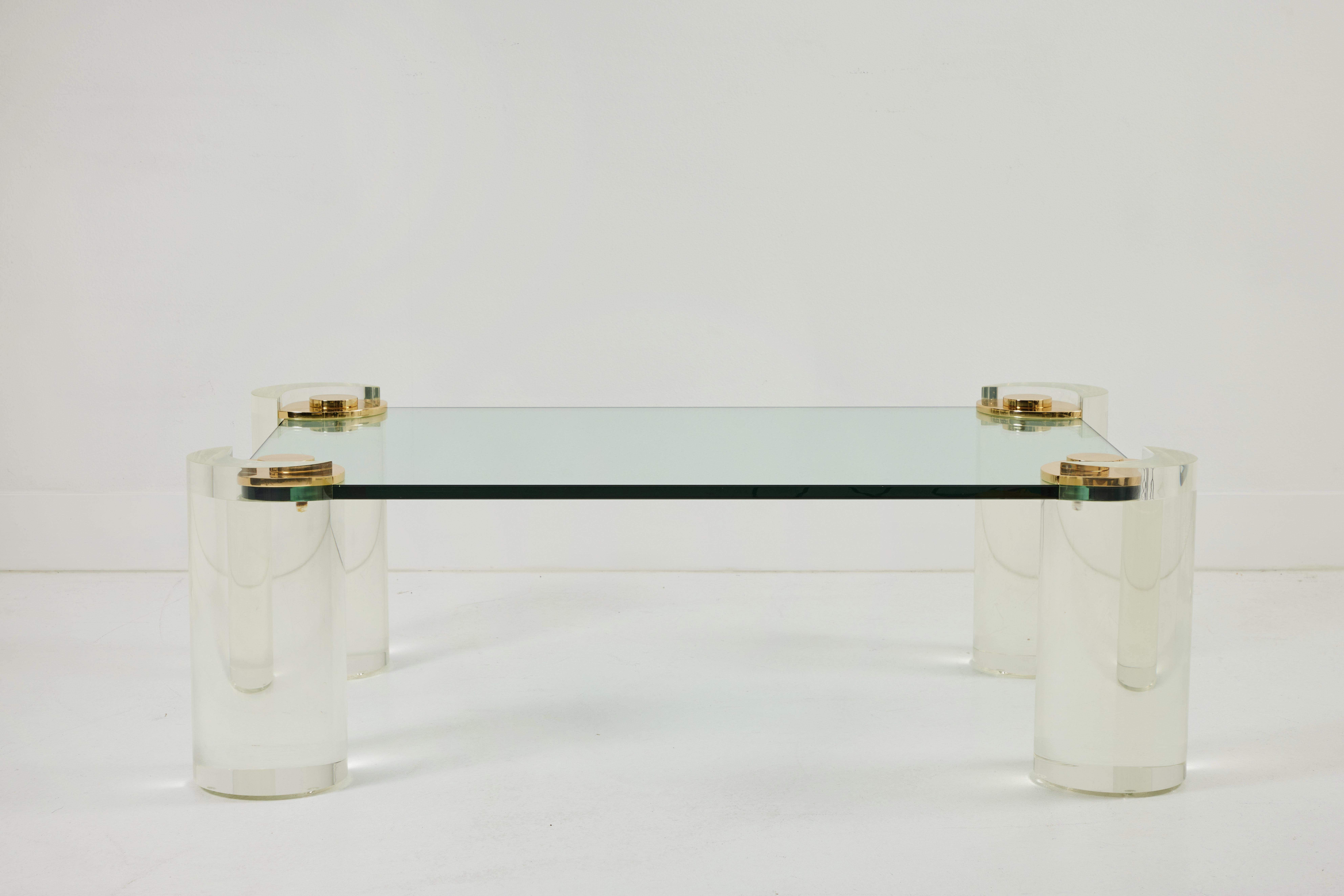 Polished Sculpture Cocktail Table in Lucite and Brass by Karl Springer