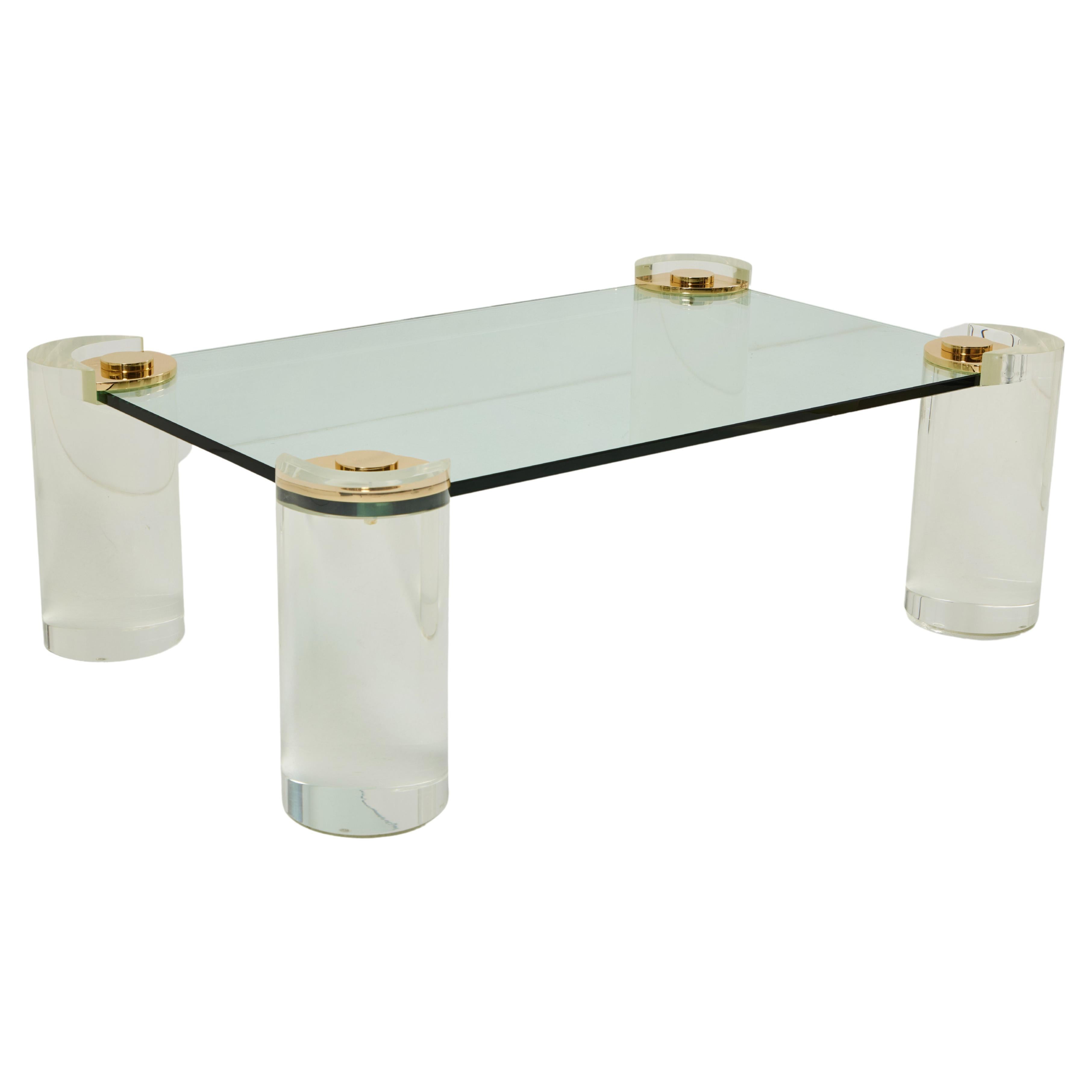 Sculpture Cocktail Table in Lucite and Brass by Karl Springer