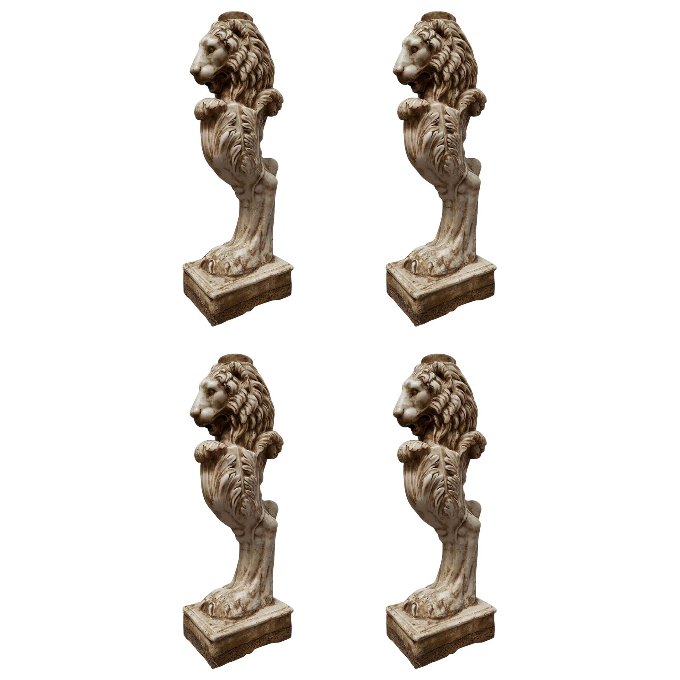 Sculpture "Column, Lion's Head on the Paw" Aglomarble, Set of 4 For Sale