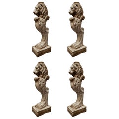 Sculpture "Column, Lion's Head on the Paw" Aglomarble, Set of 4