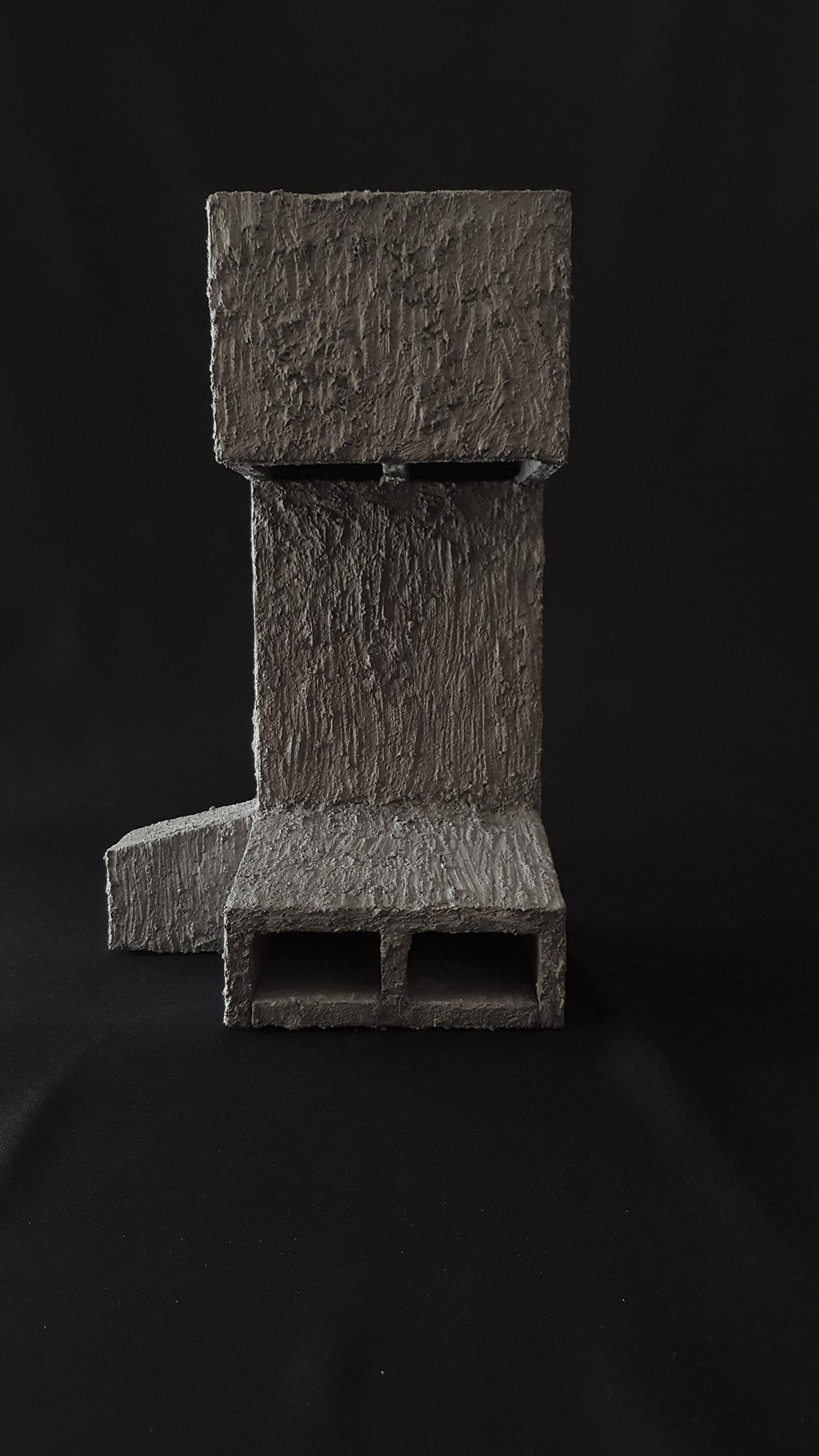 Futurist Sculpture Contemporary Geometric Constructivist Wood Concrete Grey - The Camel For Sale