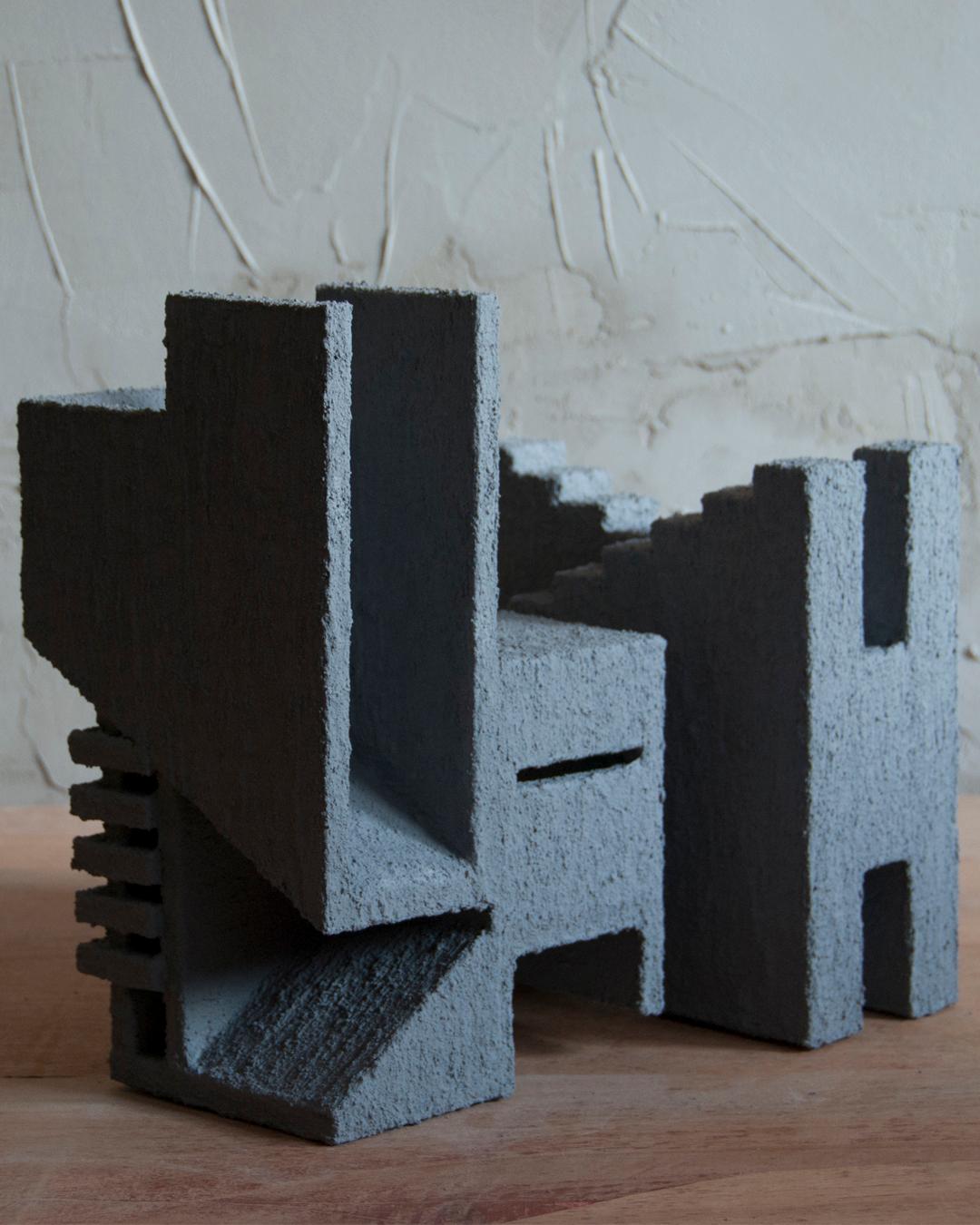 Futurist Sculpture Contemporary Geometric Constructivist Wood Concrete Grey - The Dog For Sale