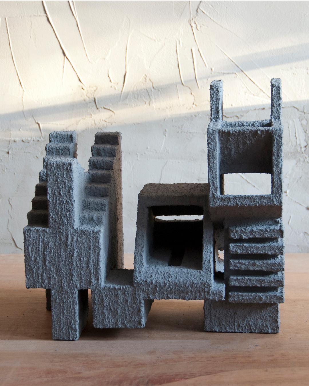 Hand-Crafted Sculpture Contemporary Geometric Constructivist Wood Concrete Grey - The Dog For Sale