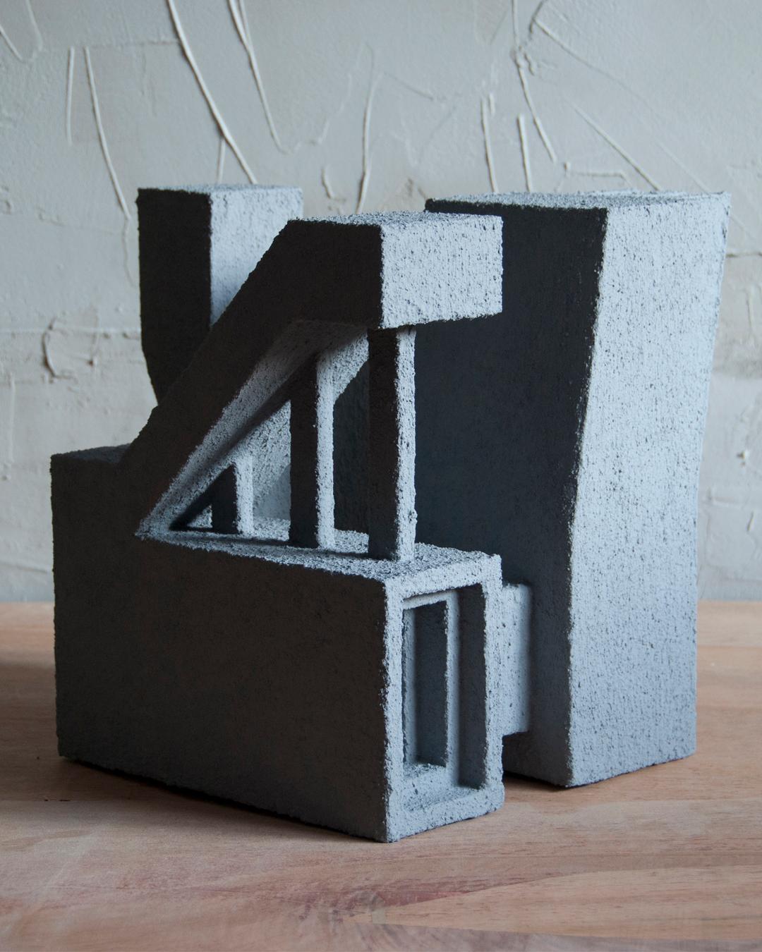 Futurist Sculpture Contemporary Geometric Constructivist Wood Concrete Grey- The Elephant For Sale