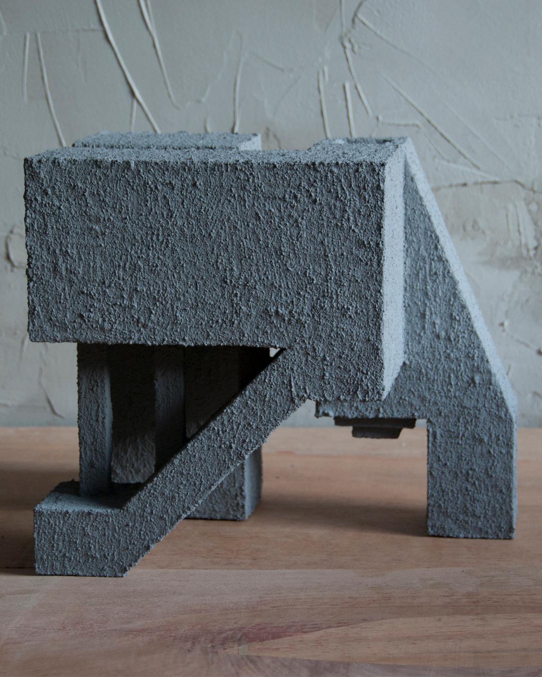 Spanish Sculpture Contemporary Geometric Constructivist Wood Concrete Grey- The Elephant For Sale