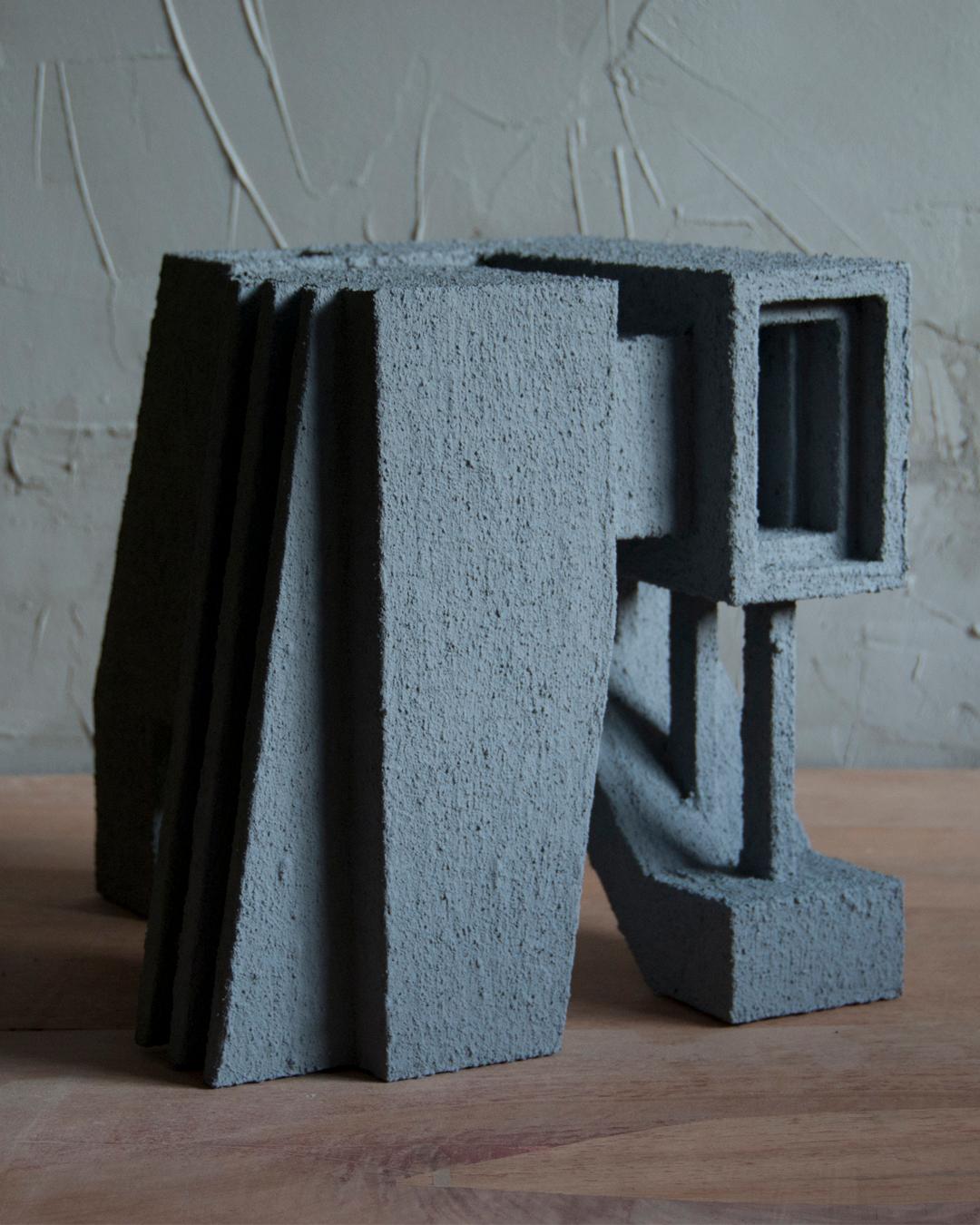 Hand-Crafted Sculpture Contemporary Geometric Constructivist Wood Concrete Grey- The Elephant For Sale