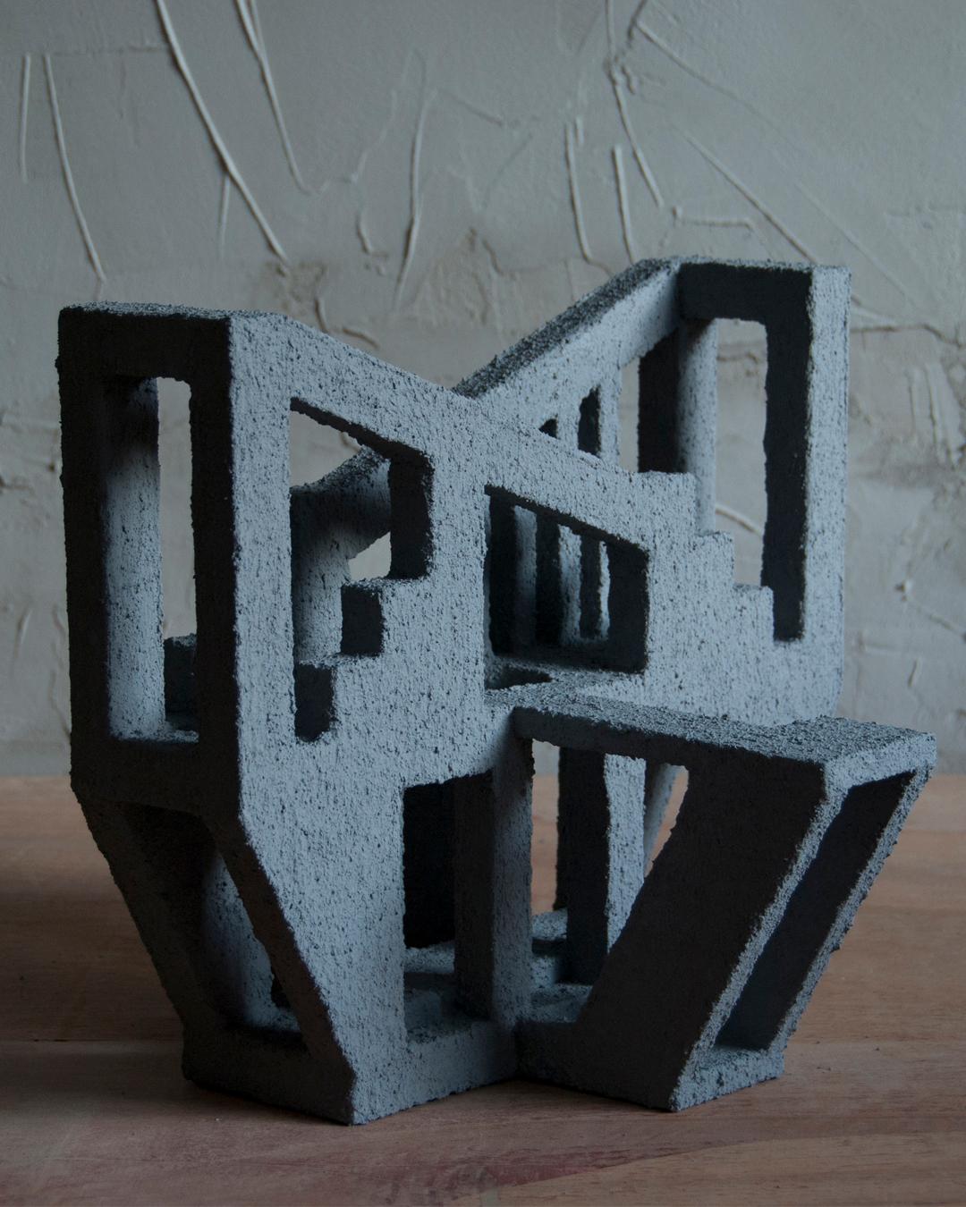 Futurist Sculpture Contemporary Geometric Constructivist Wood Concrete Grey- The Harem For Sale