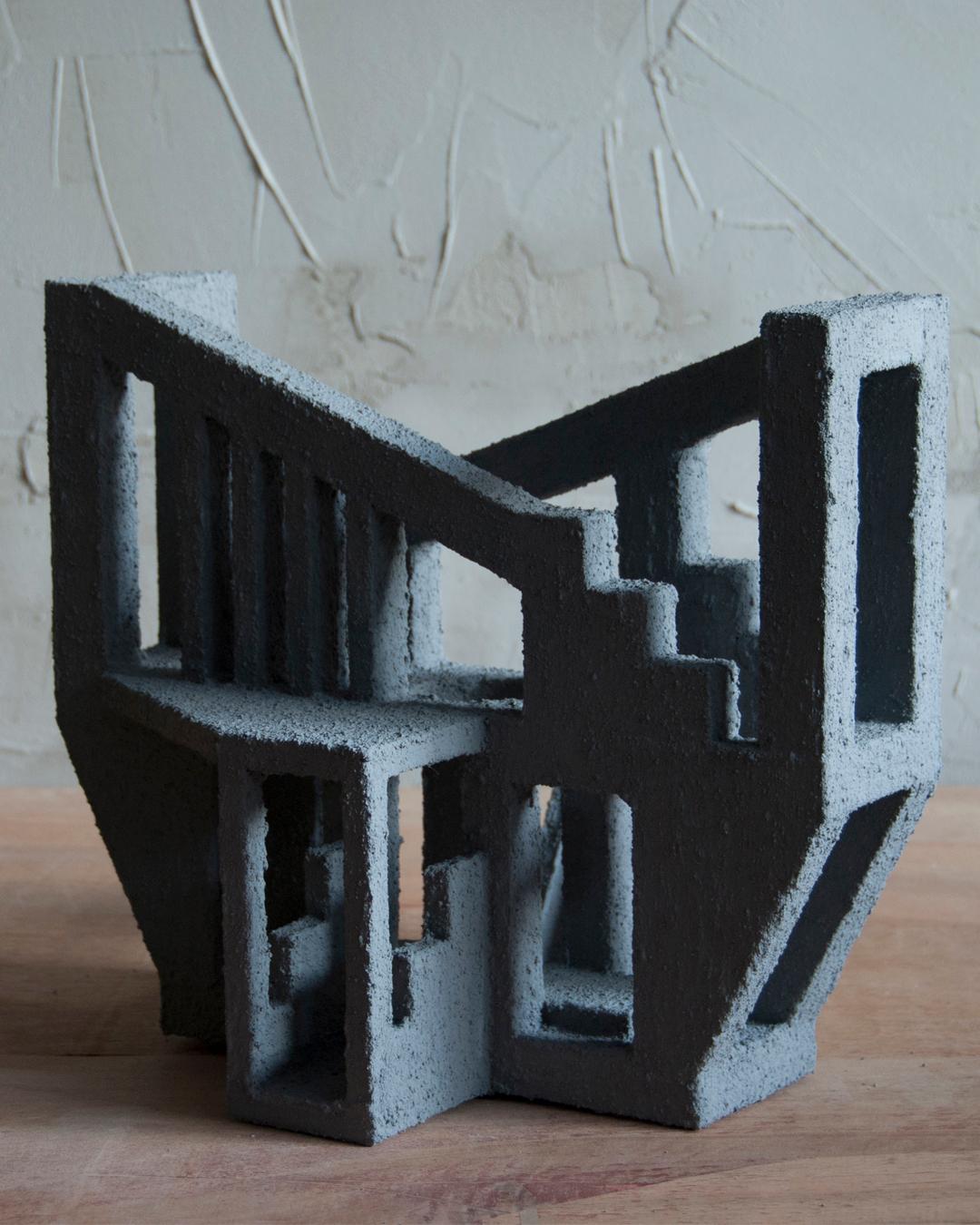 Spanish Sculpture Contemporary Geometric Constructivist Wood Concrete Grey- The Harem For Sale